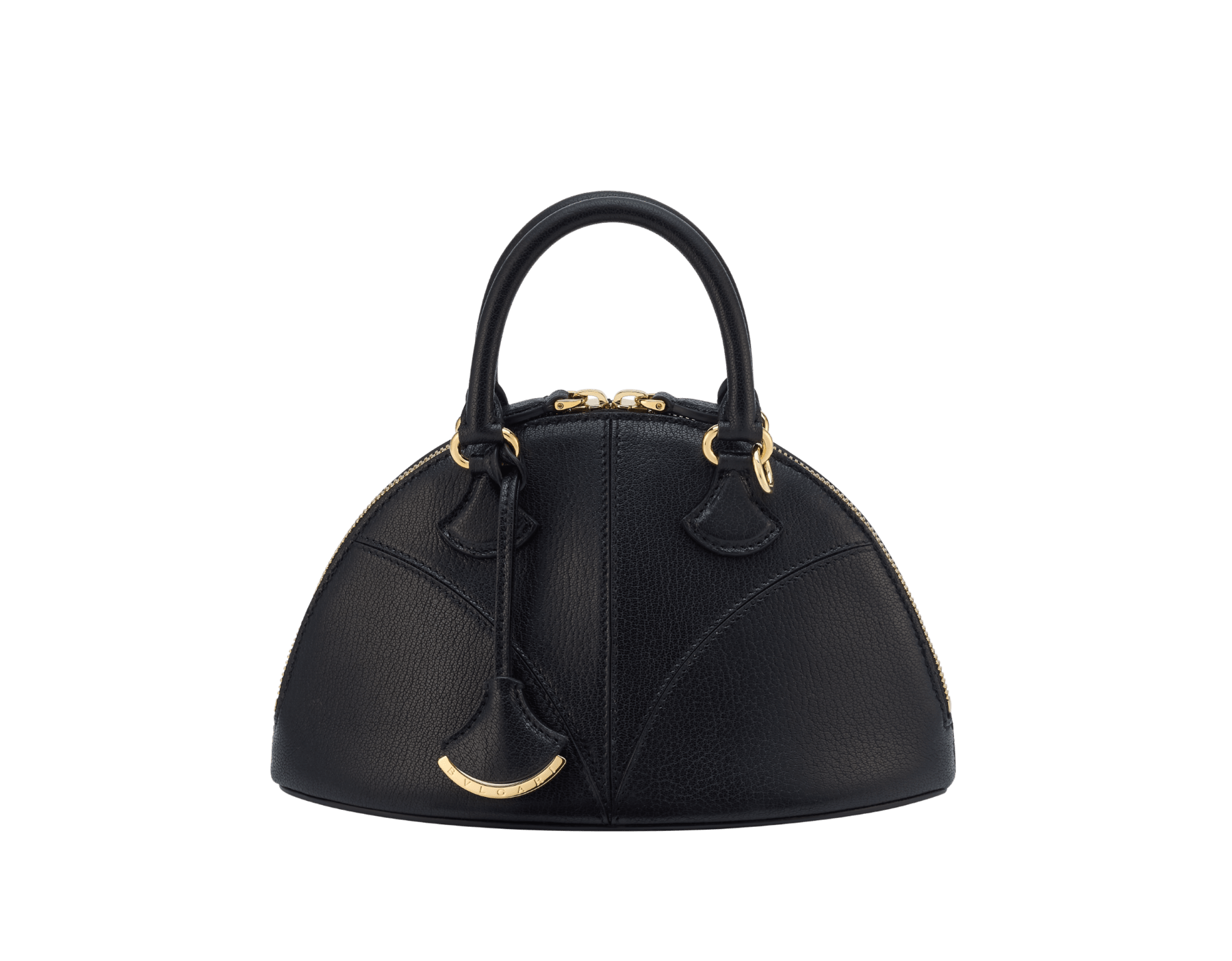 Marquise small top handle bag in black goat leather with black nappa leather lining and zipped closure. Detachable signature black goat leather charm with mirror. DAS-001-1325S image 1