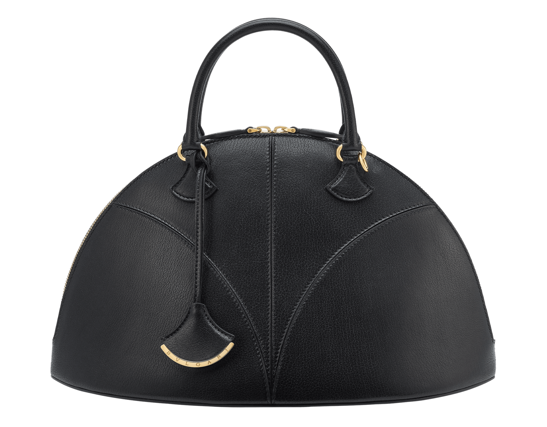 Borsa a mano grande Marquise in pelle di capra nera con fodera in nappa nera e chiusura con cerniera. Ciondolo amovibile in pelle di capra nera con specchietto. DAS-001-1324L image 1