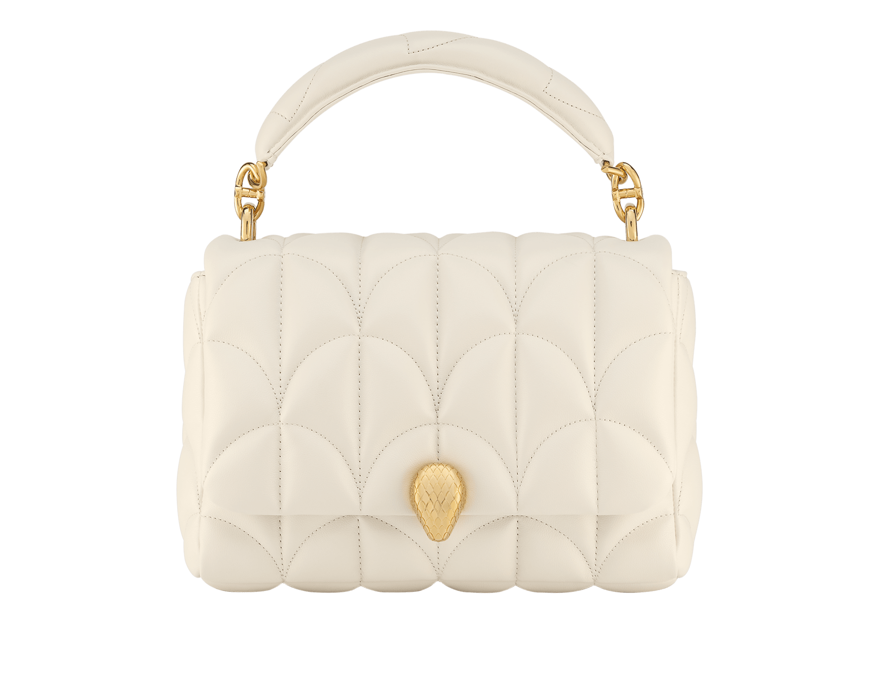 Serpenti Sugarloaf medium shoulder bag in black calf leather with a maxi Calla Matelassé motif and black nappa leather lining. Captivating snakehead magnetic closure in gold-plated brass. SSL-001-1312M image 1