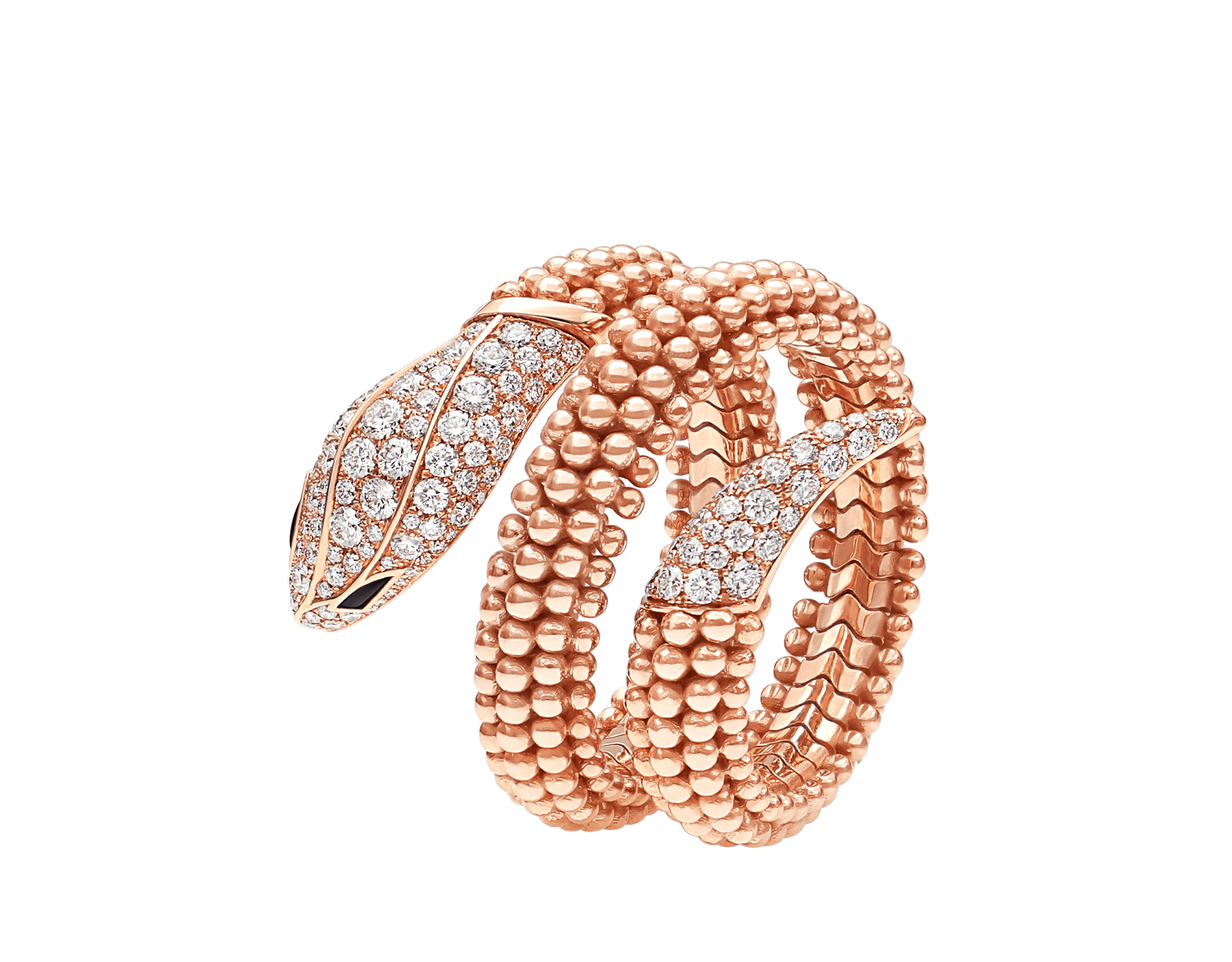 Anello Serpenti in oro rosa 18 kt con testa e coda con pavé di diamanti e occhi in onice nera. AN859194 image 1