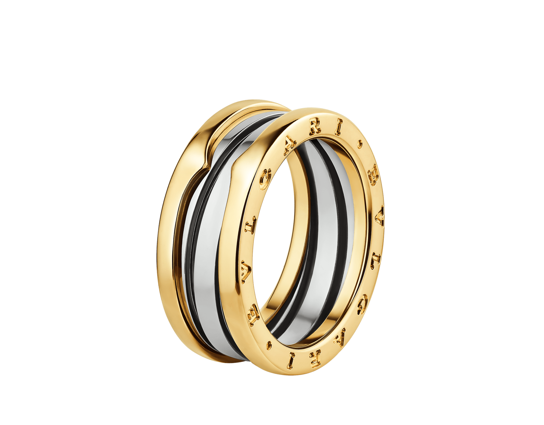 Bague deux&nbsp;rangs B.zero1 Gold & Steel en or jaune 18&nbsp;K et acier inoxydable AN860829 image 1