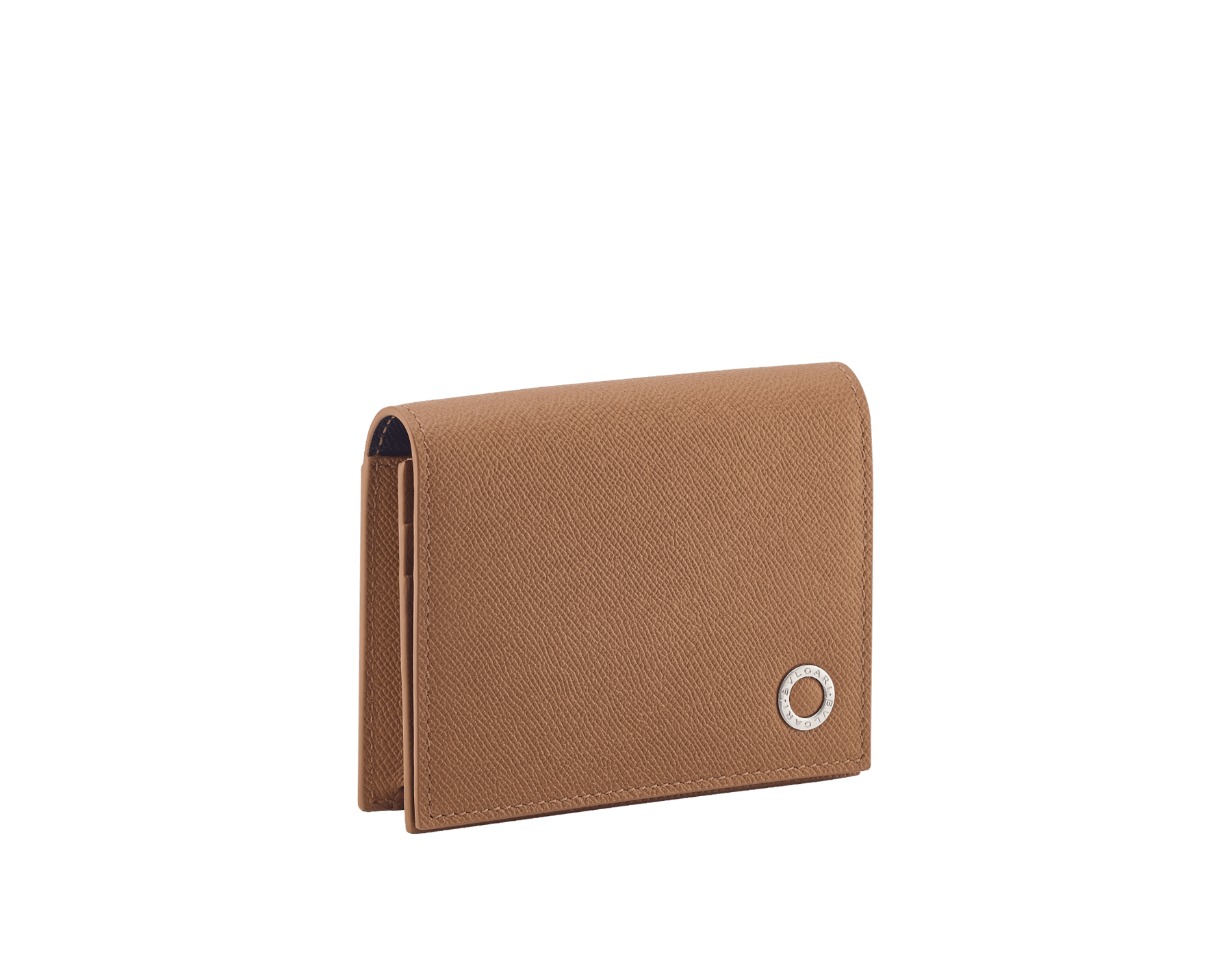 Bvlgari Bvlgari Man folded business card holder in black grain calf leather. Iconic palladium-plated brass embellishment and folded closure. BBM-BC-HOLD-SIMP-R image 1