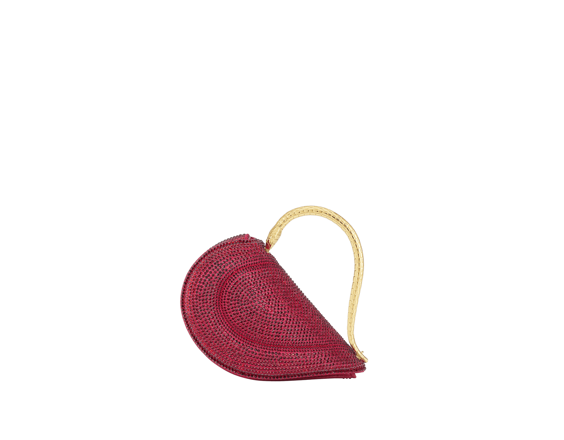 Serpenti Cuoricino Mini-Henkeltasche aus Wildleder mit Neige Pavé Crystals in Gold und einem Futter aus Nappaleder in Bright Travertino. Faszinierender Henkel in Schlangenkörperform aus vergoldetem Messing mit gravierten Schuppen; Druckknopfverschluss. SRN-001-1366XS-CRYS image 1