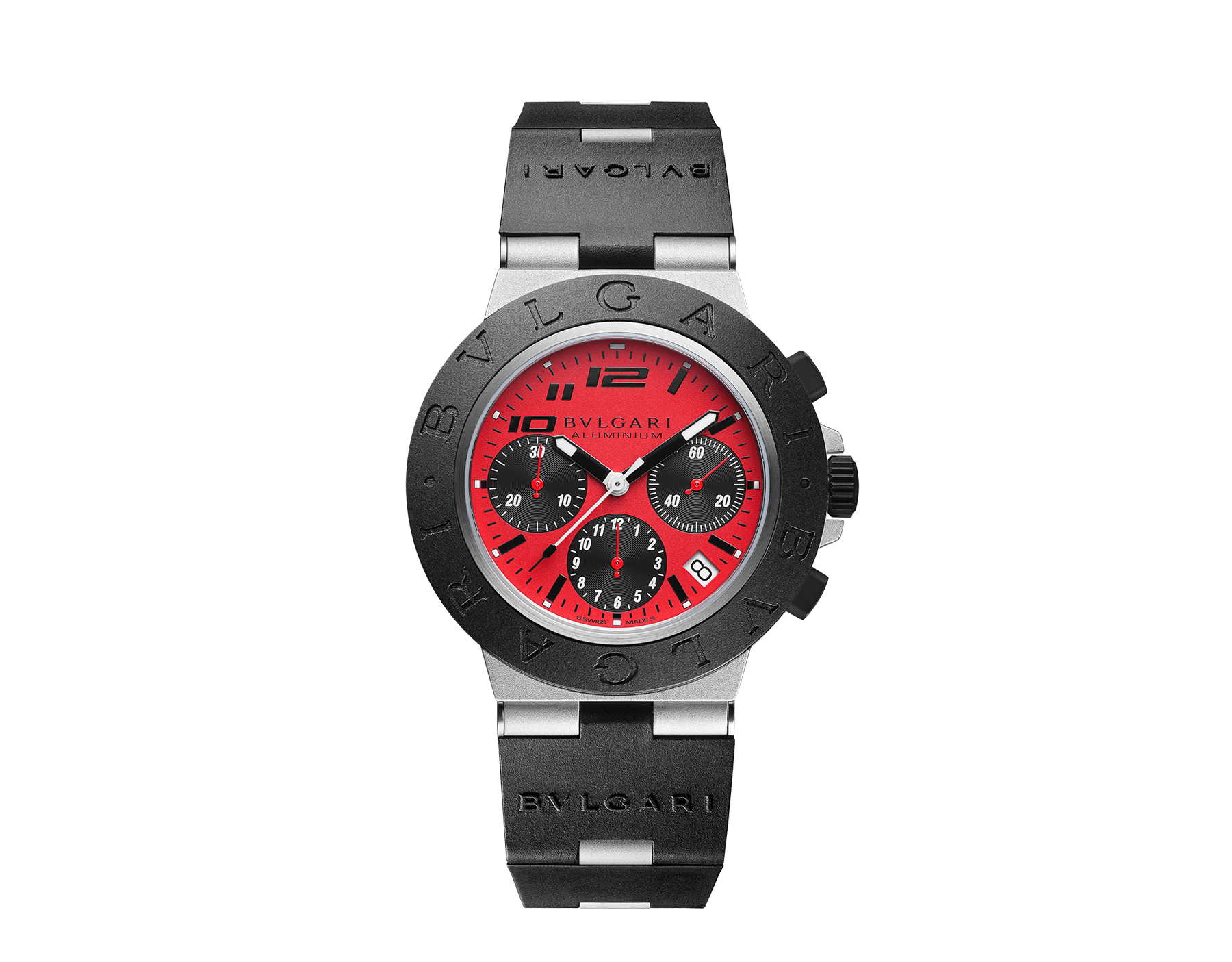 Bulgari Aluminium Ducati Special Edition watch with mechanical manufacture movement, automatic winding, chronograph, 40 mm aluminum case, black rubber bezel with BVLGARI BVLGARI engraving, red dial and black rubber bracelet. Water-resistant up to 100 meters. Special Edition of 1,000 pieces. 103701 image 1