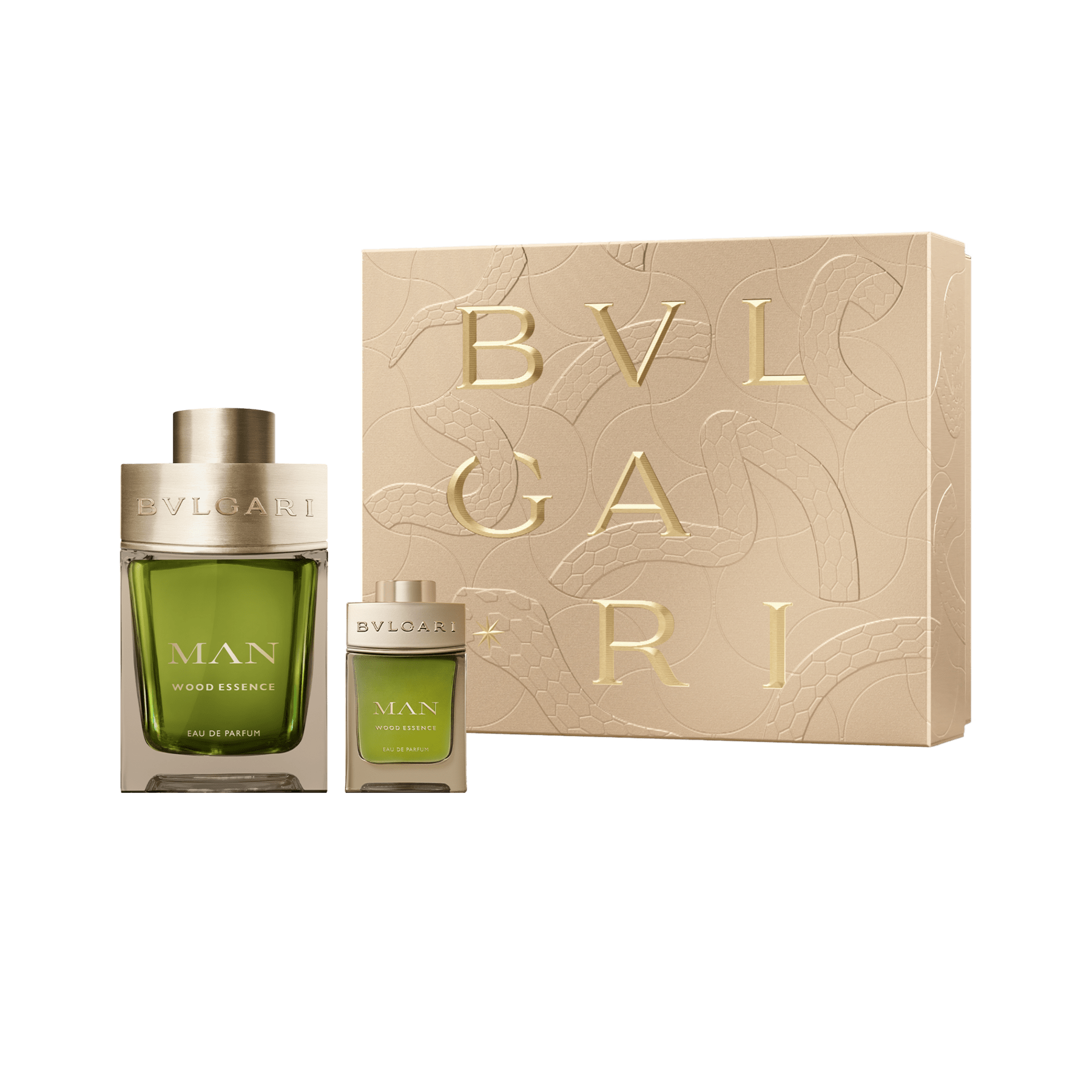 Immerse yourself into the enchantment of the Christmas season and celebrate the magic of gifting with the Bvlgari Man Wood Essence Christmas set containing a 100 ml Eau de Parfum and a 15 ml miniature Eau de Parfum. 42702 image 1