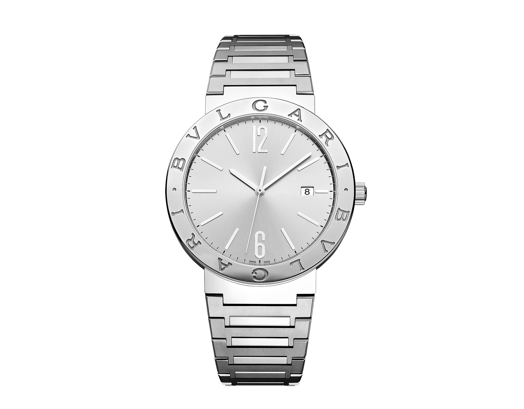 BULGARI BULGARI watch with mechanical manufacture movement, automatic winding and date, stainless steel case and bracelet, stainless steel bezel engraved with double logo and silvered sunray dial. Water-resistant up to 50 metres 103652 image 1
