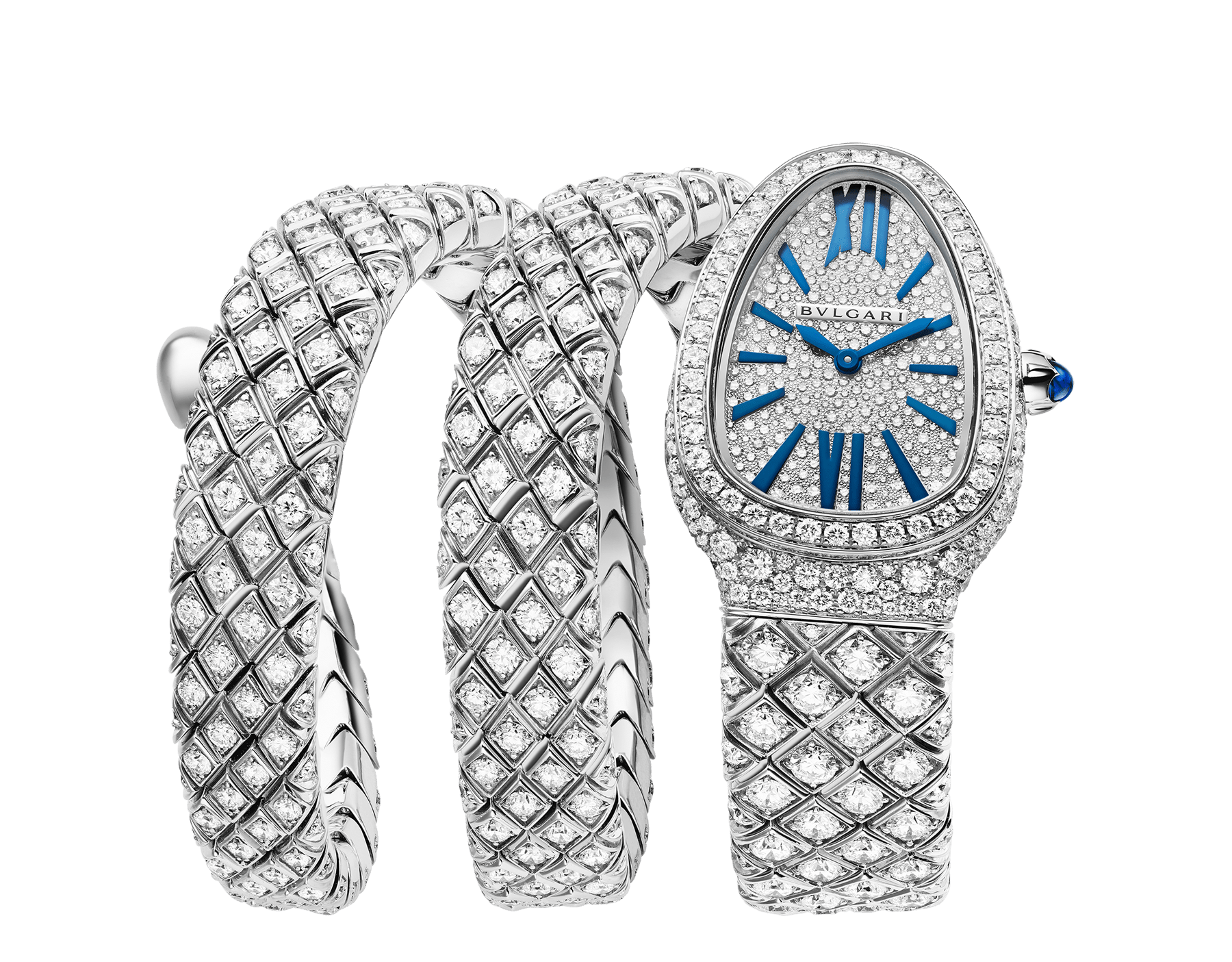 Serpenti Spiga High Jewelry double-spiral watch in 18 kt white gold with diamond-set case, dial and bracelet. Water resistant up to 30 meters (100 feet) 103251 image 1