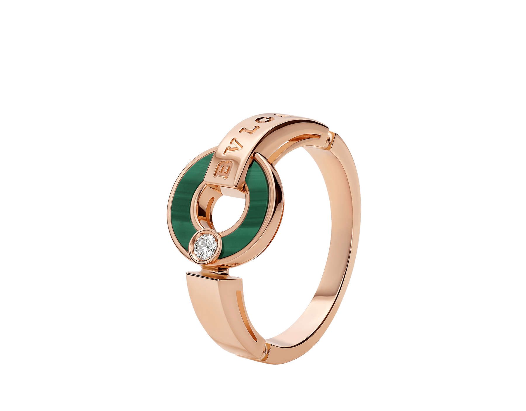 Rose gold BVLGARI BVLGARI Ring Green with 0.04 ct Diamonds,Malachite ...