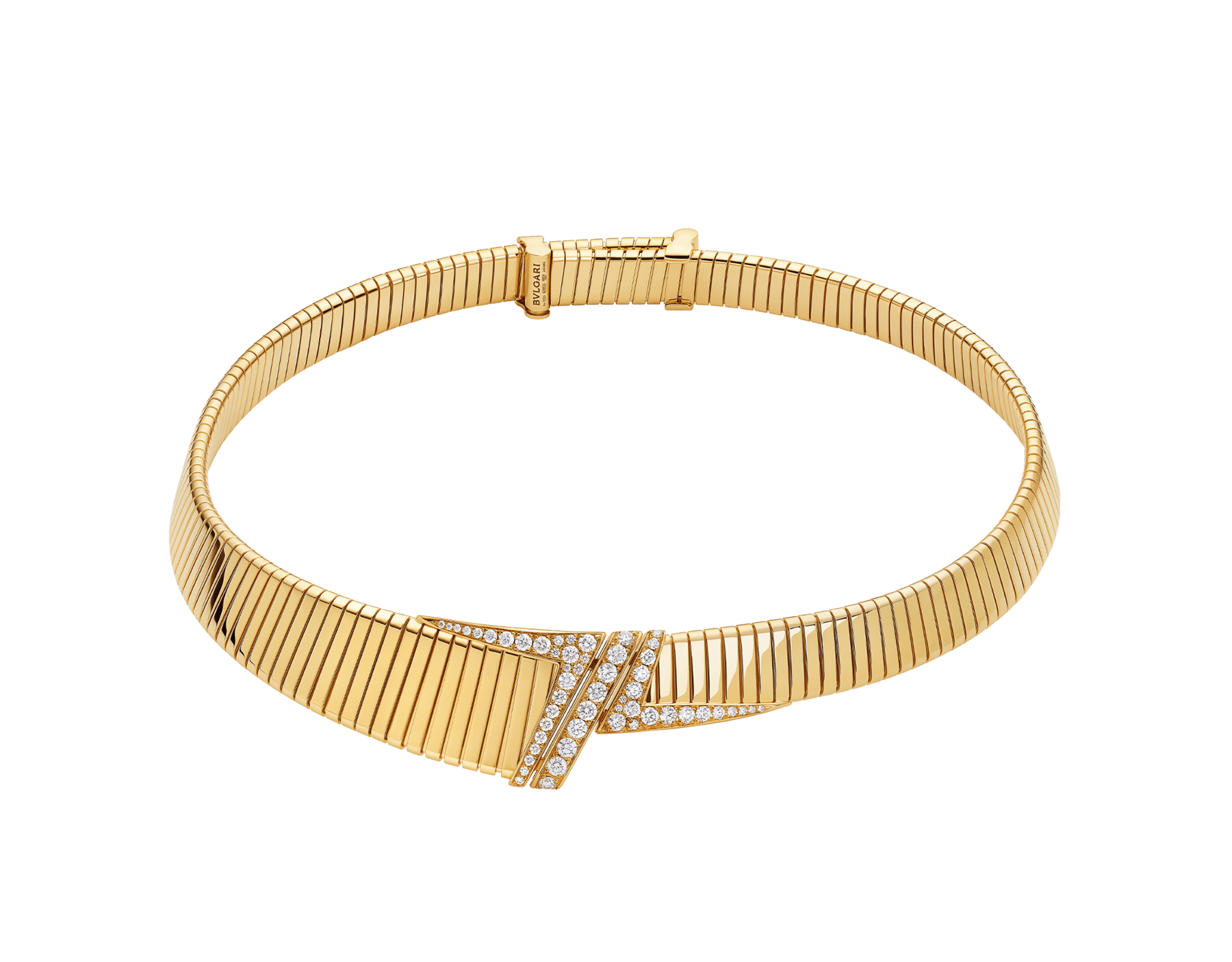 Bvlgari Tubogas 不對稱項鍊，採用 18K 黃金，飾以半密鑲鑽石，搭配滑動式扣環。 362515 image 1