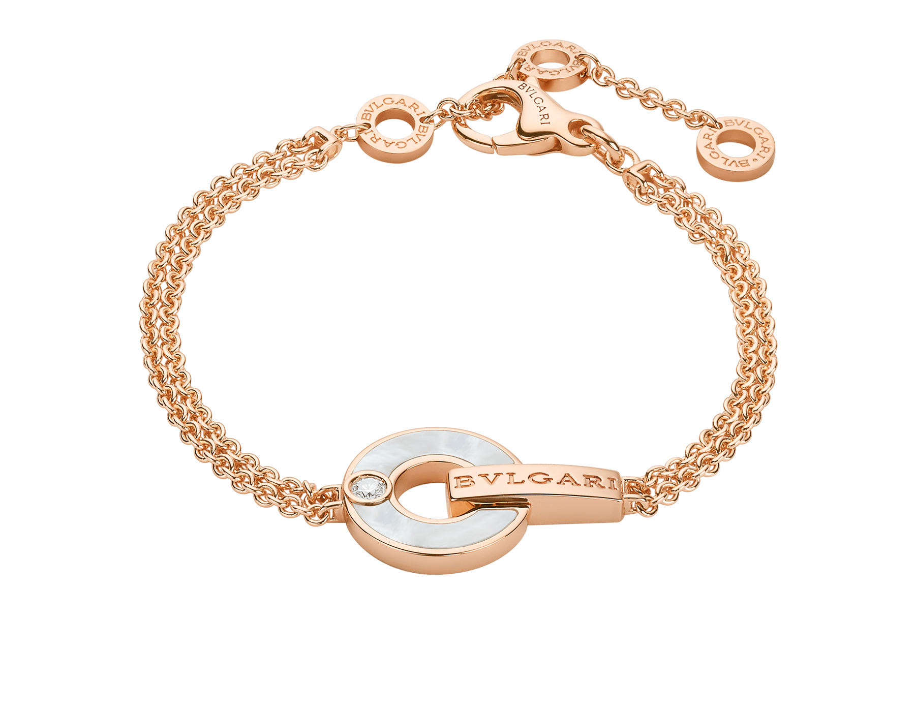 BVLGARI BVLGARI Openwork 18 kt rose gold bracelet set with mother-of-pearl elements and a round brilliant-cut diamond BR858786 image 1