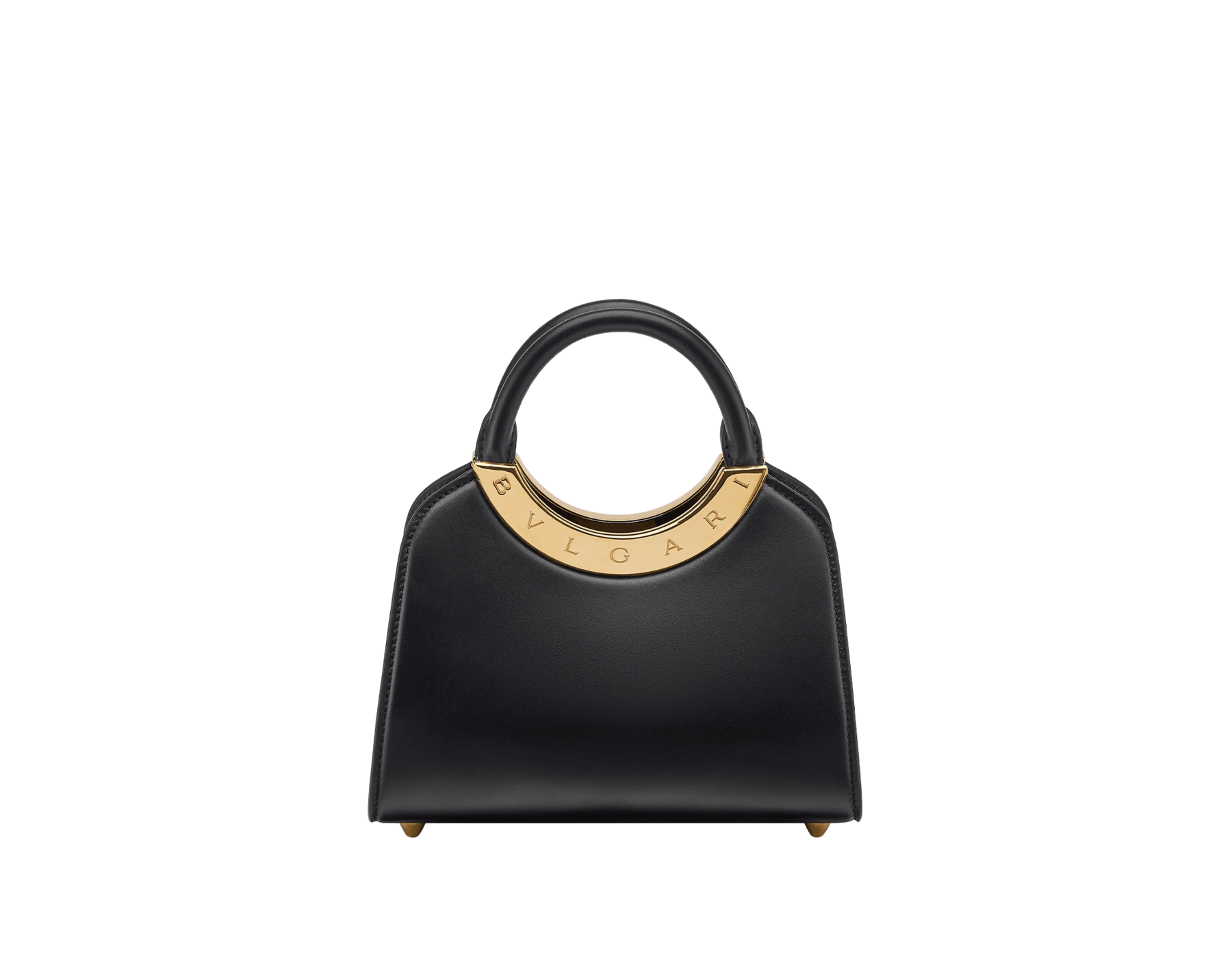 Bvlgari Roma mini top handle bag in flash diamond white Metropolitan calf leather with milky opal nappa leather lining. Iconic metal detail in palladium-plated brass engraved with the Bvlgari logo, and magnetic press-button closure. BVR-001-1310XS-CALF image 1