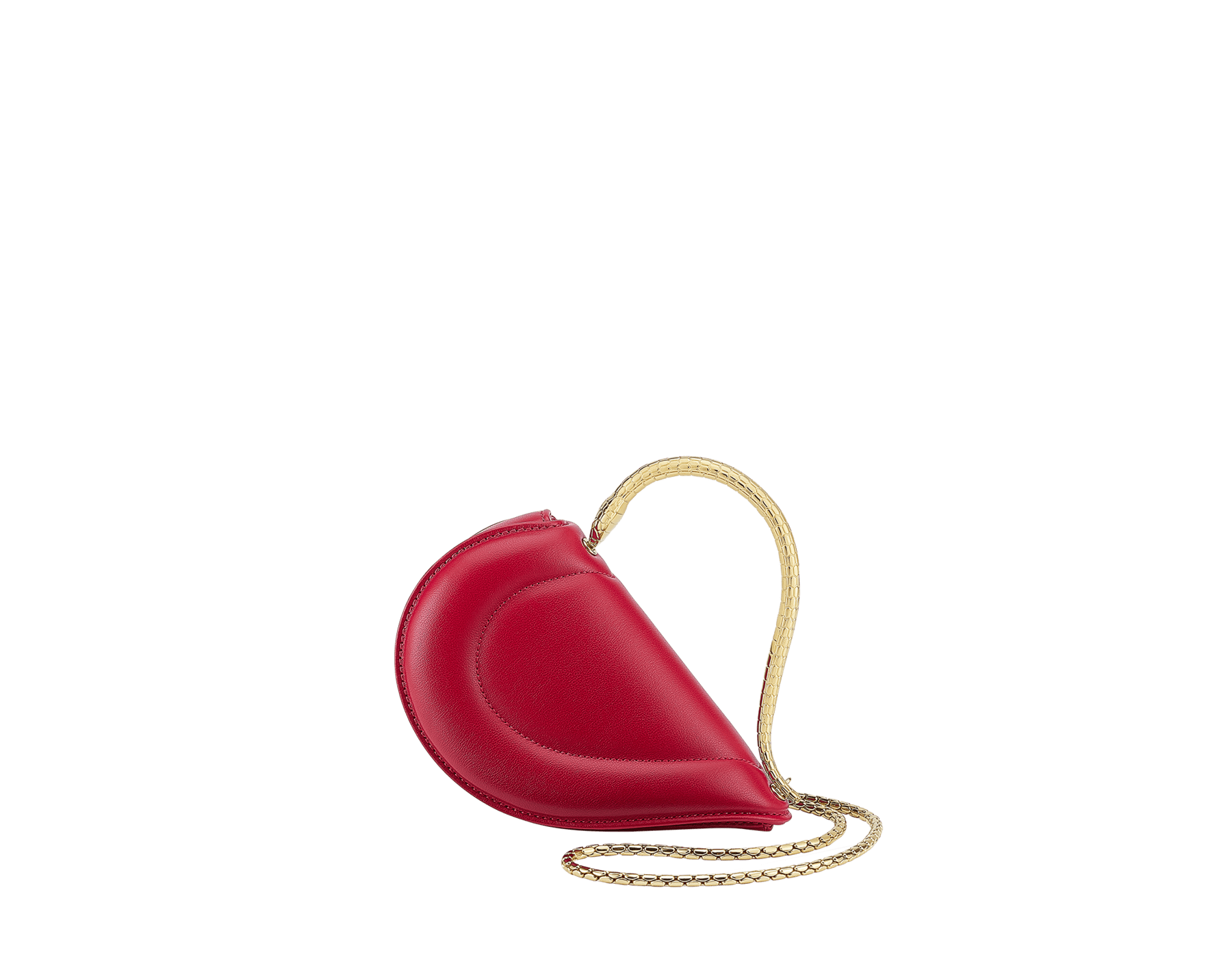 Serpenti Cuoricino 迷你手提包，採用皇家紅寶石色小牛皮，內裡為皇家紅寶石色納帕軟面皮。迷人的金色黃銅蛇身提把飾以蛇鱗鐫紋，按扣開合。 SRN-Cuoricino-1366XS image 1