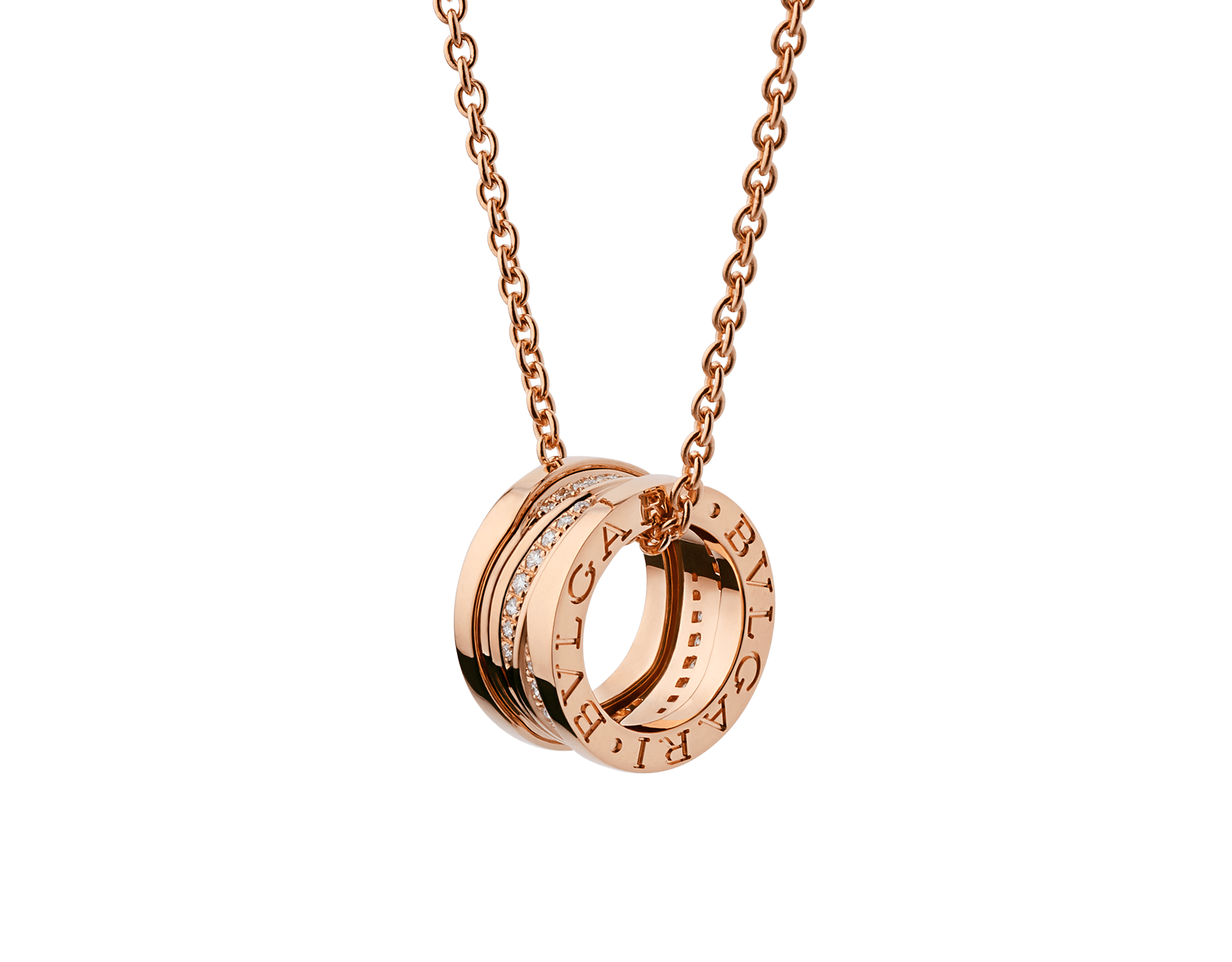 B.zero1 Design Legend necklace with 18 kt rose gold pendant set with pavé diamonds on the spiral and 18 kt rose gold chain 355060 image 1