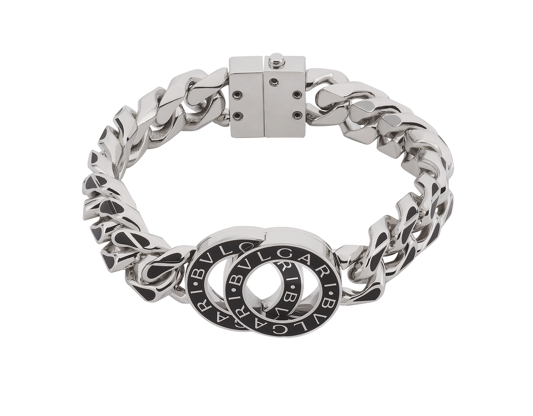 BULGARI BULGARI Maxi Chain bracelet in palladium-plated brass with black enamel inserts. Iconic décor enamelled in black, and clasp closure. BB-CHUNKY-MC-B image 1