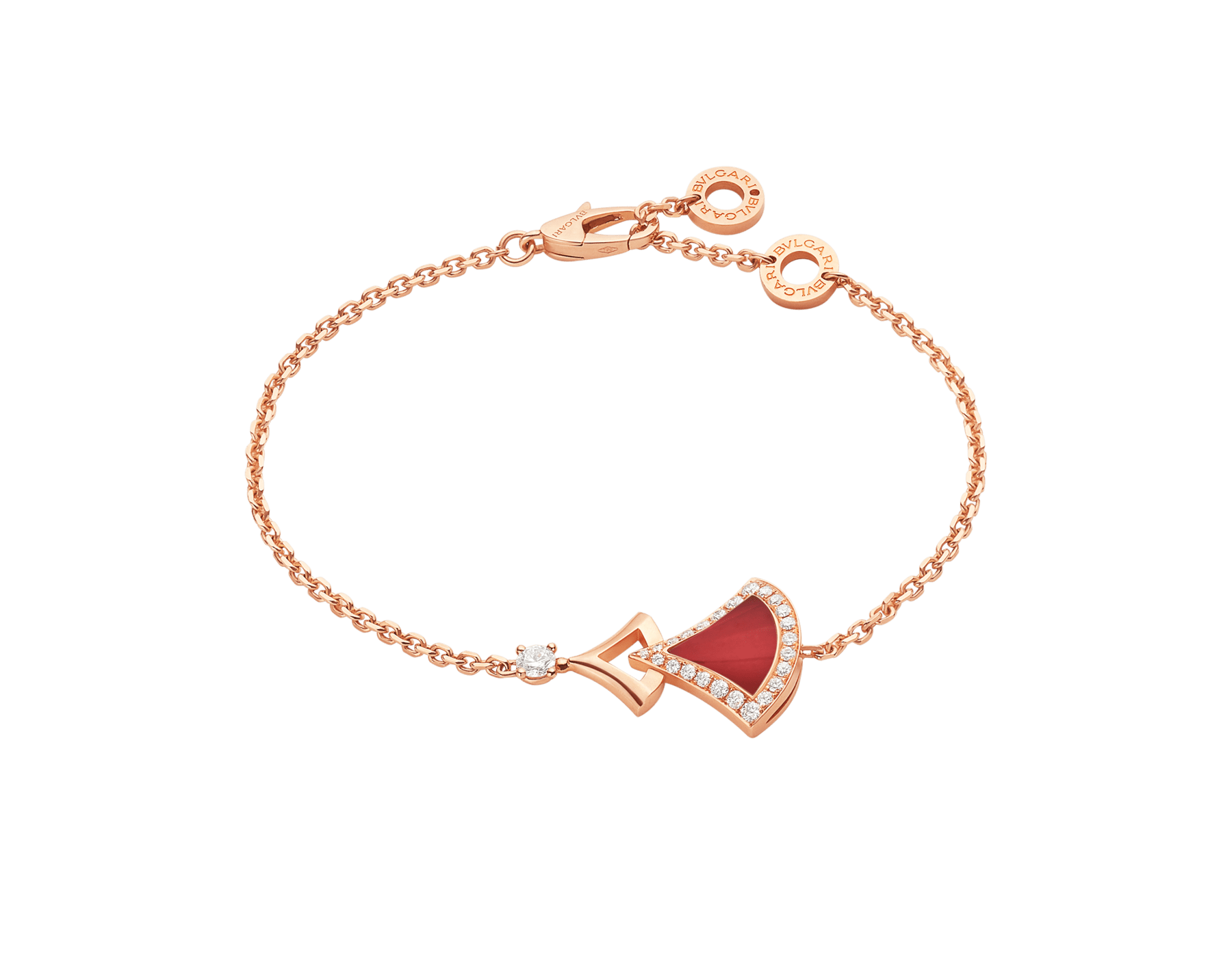 Divas' Dream 18 kt rose gold bracelet set with a carnelian element, a round brilliant-cut diamond and pavé diamonds BR859851 image 1