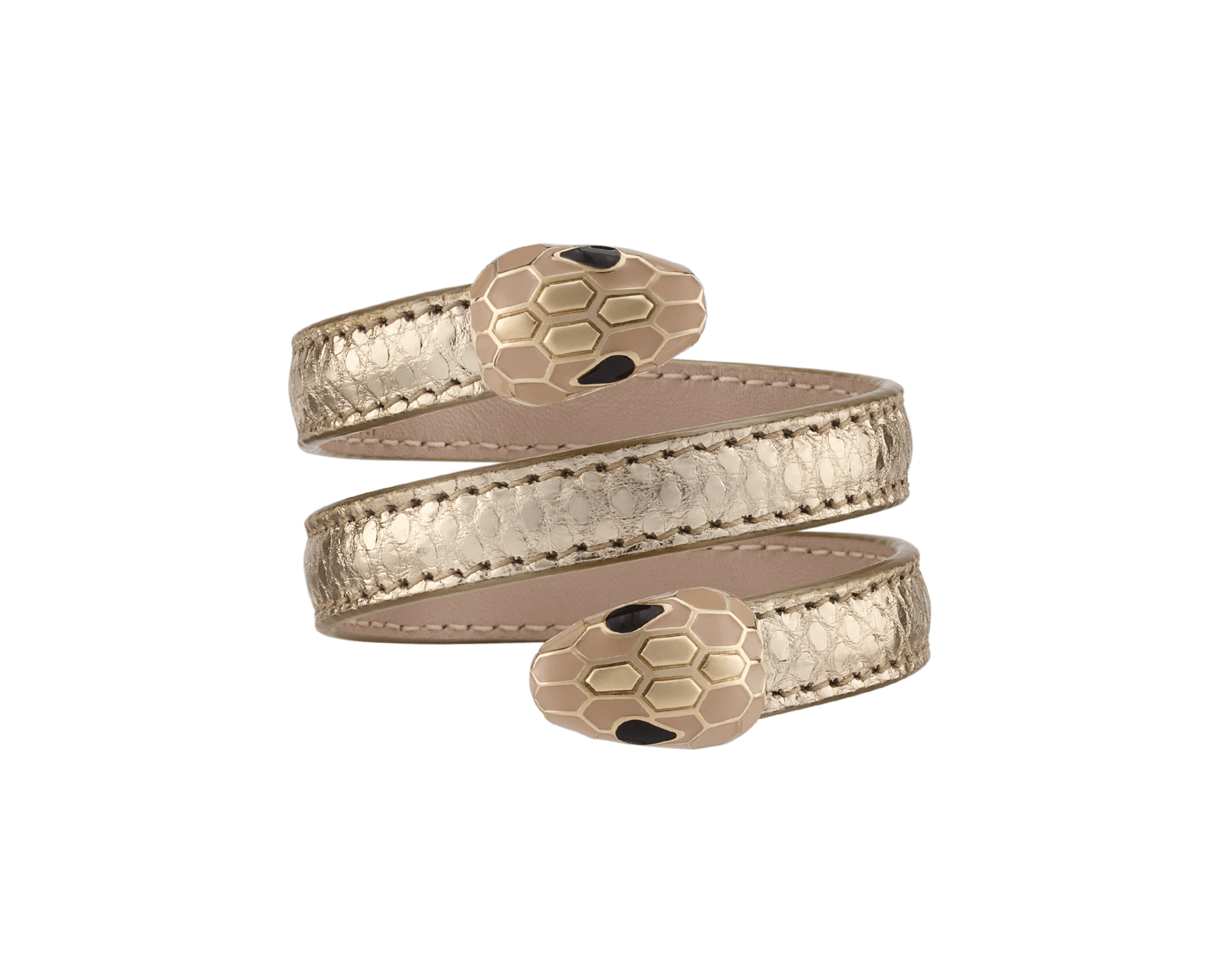 Bracciale rigido multigiro Serpenti Forever Cleopatra in karung Molten oro chiaro. Accattivante doppio motivo Serpenti in ottone placcato oro chiaro con squame in smalto champagne e ottone placcato oro chiaro e occhi in smalto nero. CLEOPATRA-BRACLT image 1