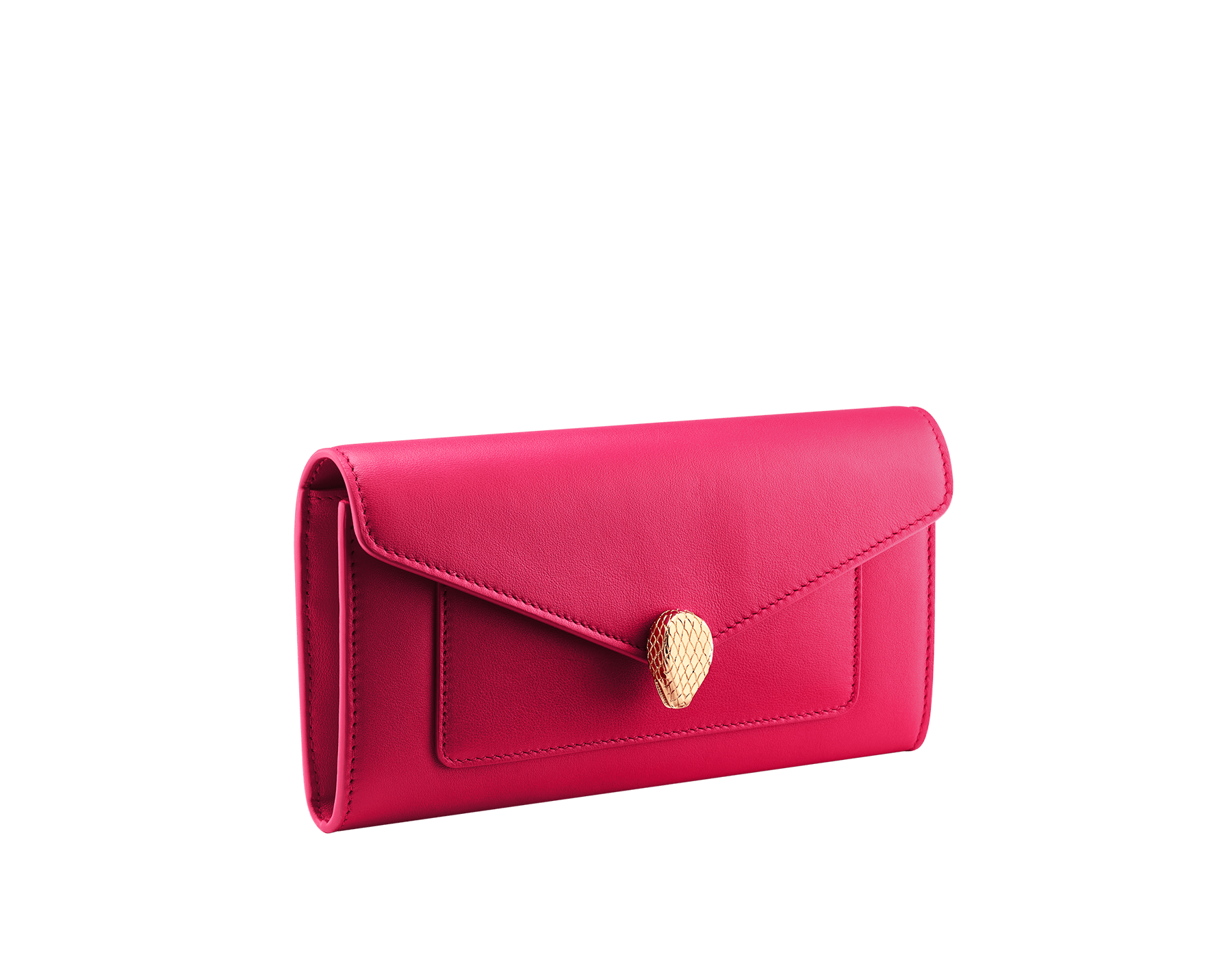 Serpenti Forever large wallet in Niagara sapphire blue calf leather with coral carnelian orange nappa leather interior. Captivating snakehead press button closure in light gold-plated brass finished with red enamel eyes. SEA-6CCWALLET image 1
