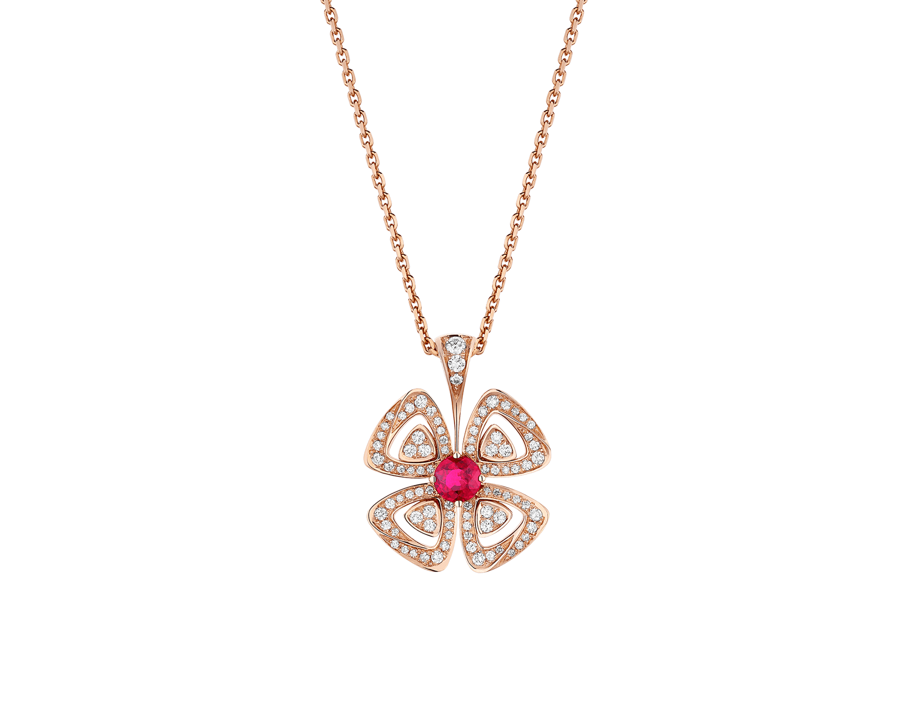 Fiorever 18 kt rose gold pendant necklace set with a central brilliant-cut ruby (0.35 ct) and pavé diamonds (0.31 ct) 358428 image 1