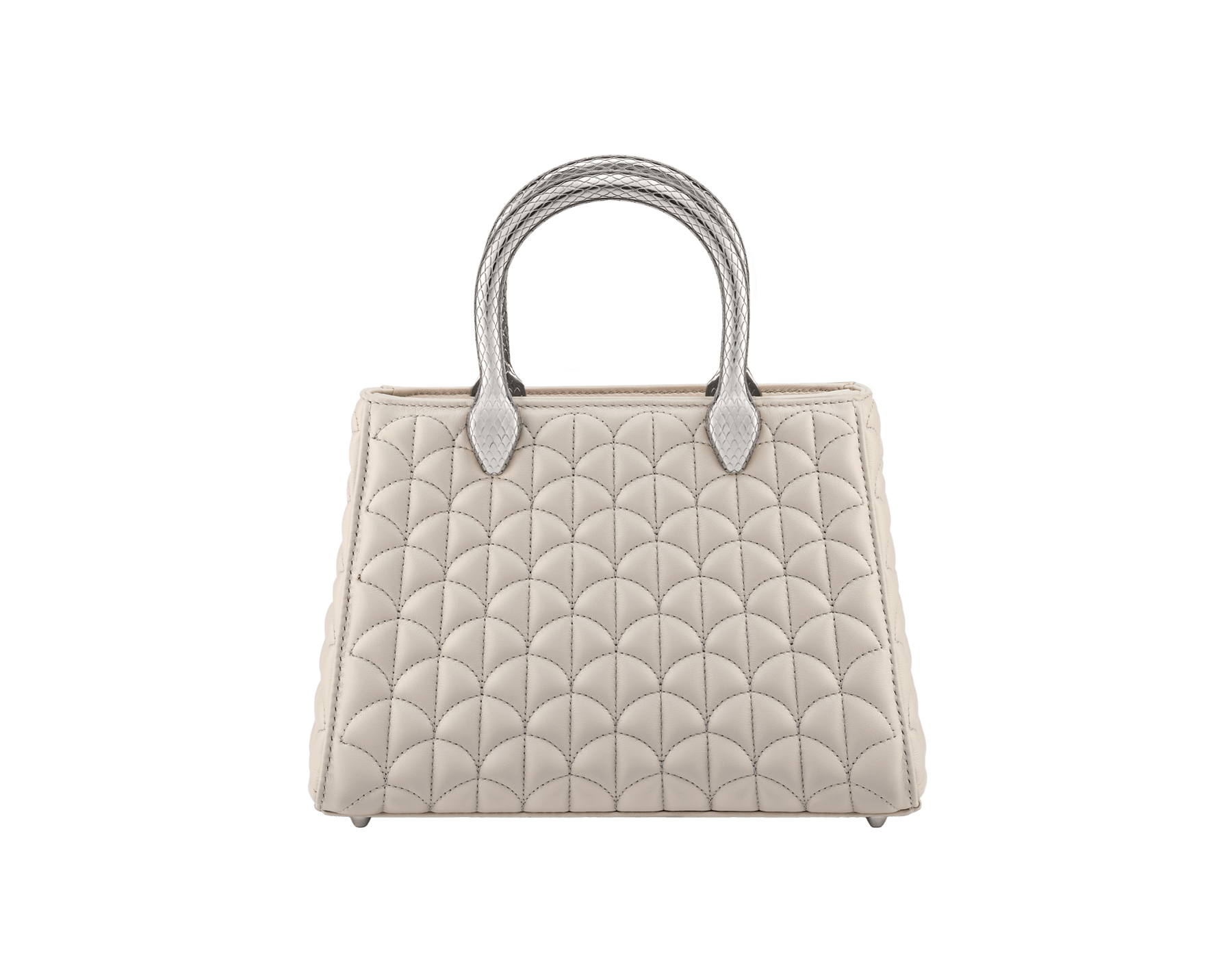 Sac cabas Serpentine Duo en cuir de veau blanc agate, orné d’un motif Calla Matelassé unique et d’une doublure en cuir nappa blanc agate. Captivantes poignées en forme de serpent à double tête en laiton orné d'écailles gravées. SRN-001-1308S image 1
