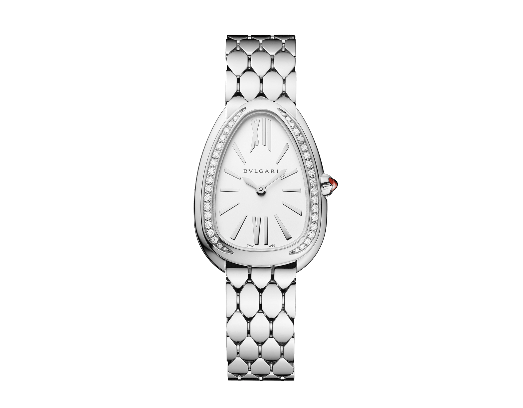 Serpenti Seduttori watch in stainless steel case and bracelet, stainless steel bezel set with diamonds and white silver opaline dial 103949 image 1