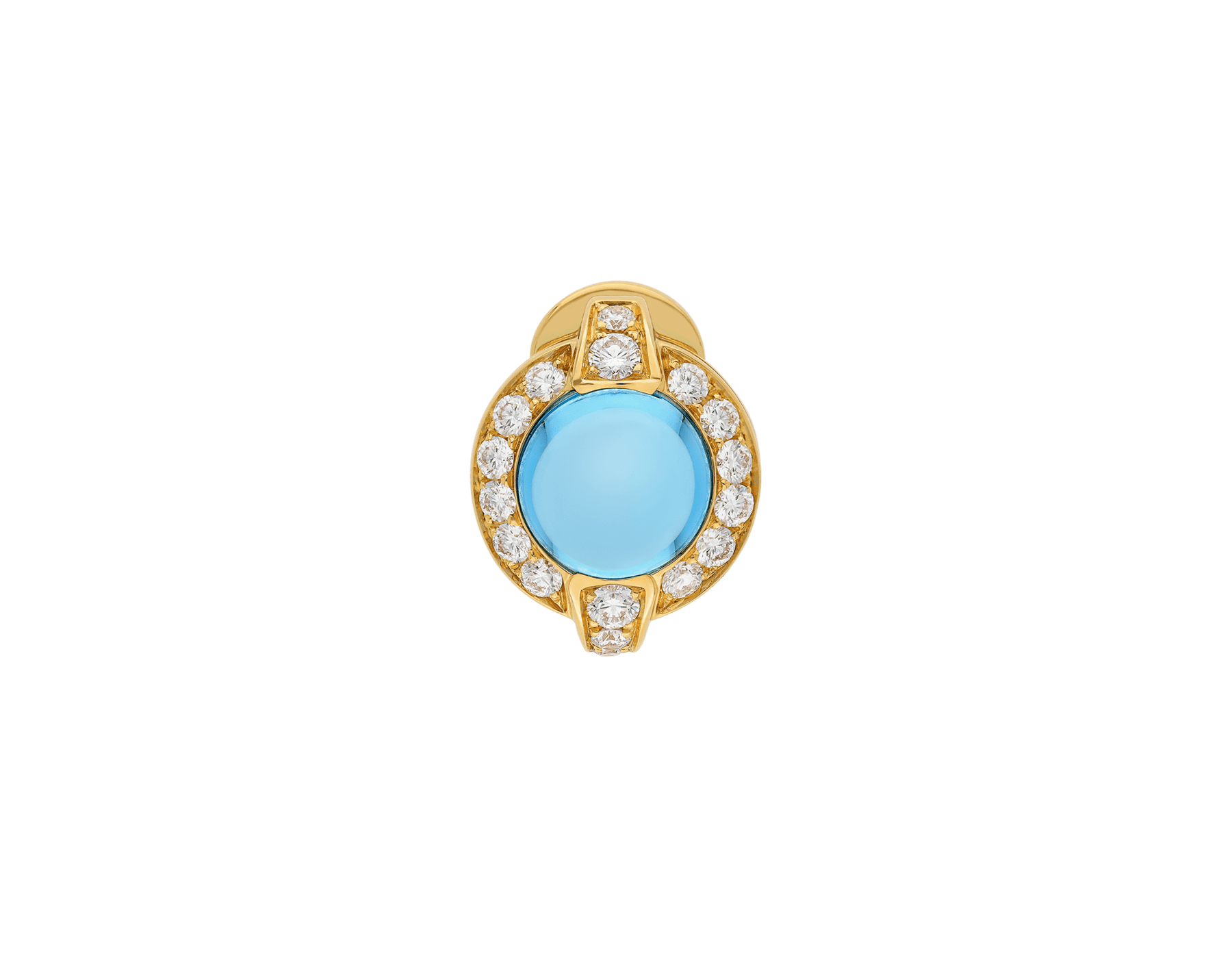 Bvlgari Tubogas 單邊針式耳環，採用 18K 黃金，鑲飾蛋面型切割藍色拓帕石，周圍鑲飾密鑲鑽石。 361607 image 1