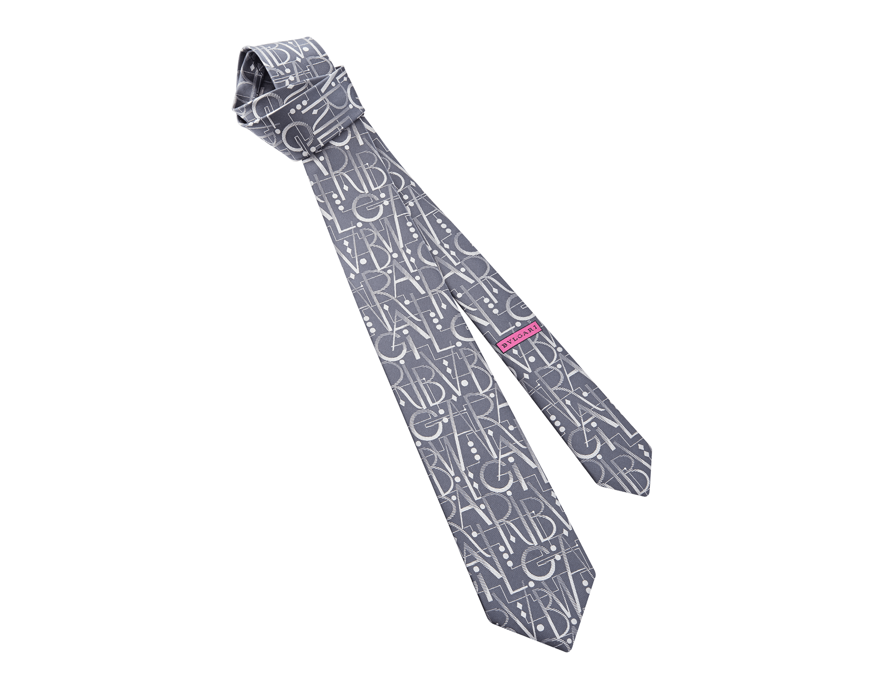 Siebenfach gefaltete rote Logo Script Krawatte aus feinem Seidenjacquard. LOGOSCRIPT image 1