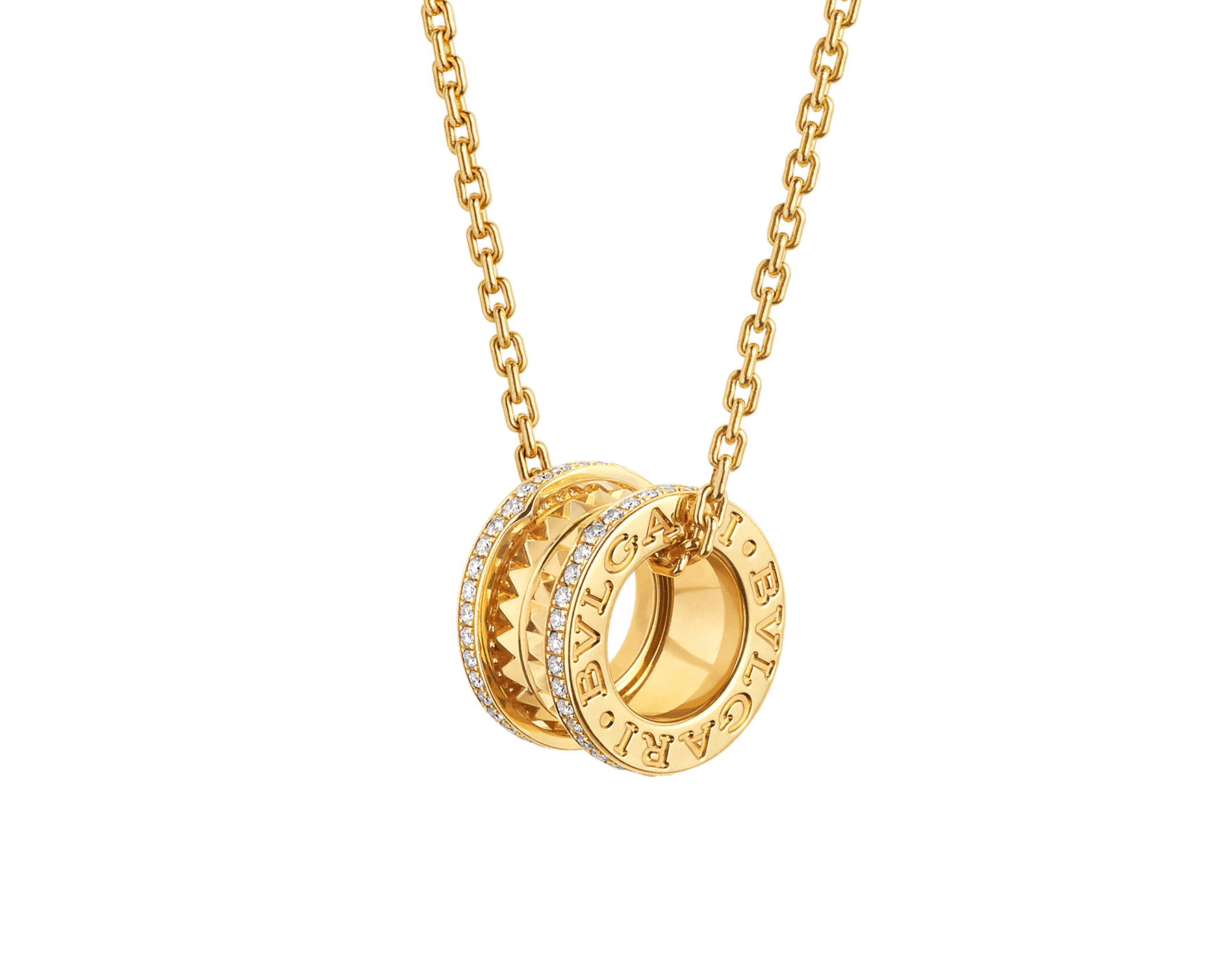 „B.zero1 Rock“ Halskette mit Anhänger aus 18 Karat Gelbgold mit Spirale mit Nieten und Diamant-Pavé an den Rändern sowie einer Kette aus 18 Karat Gelbgold 357885 image 1