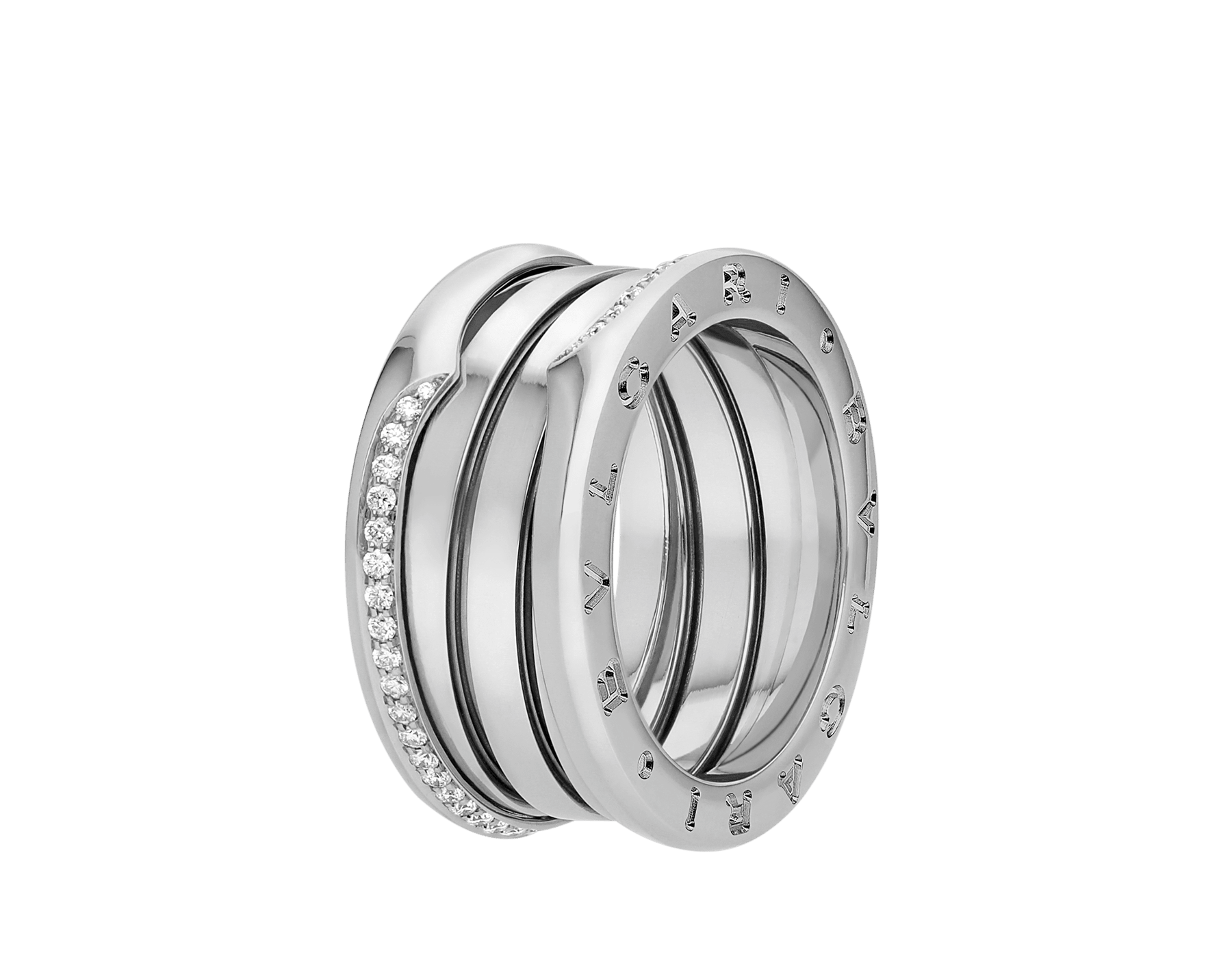 B.zero1 18 kt white gold three-band ring set with demi-pavé diamonds on the edges AN859830 image 1