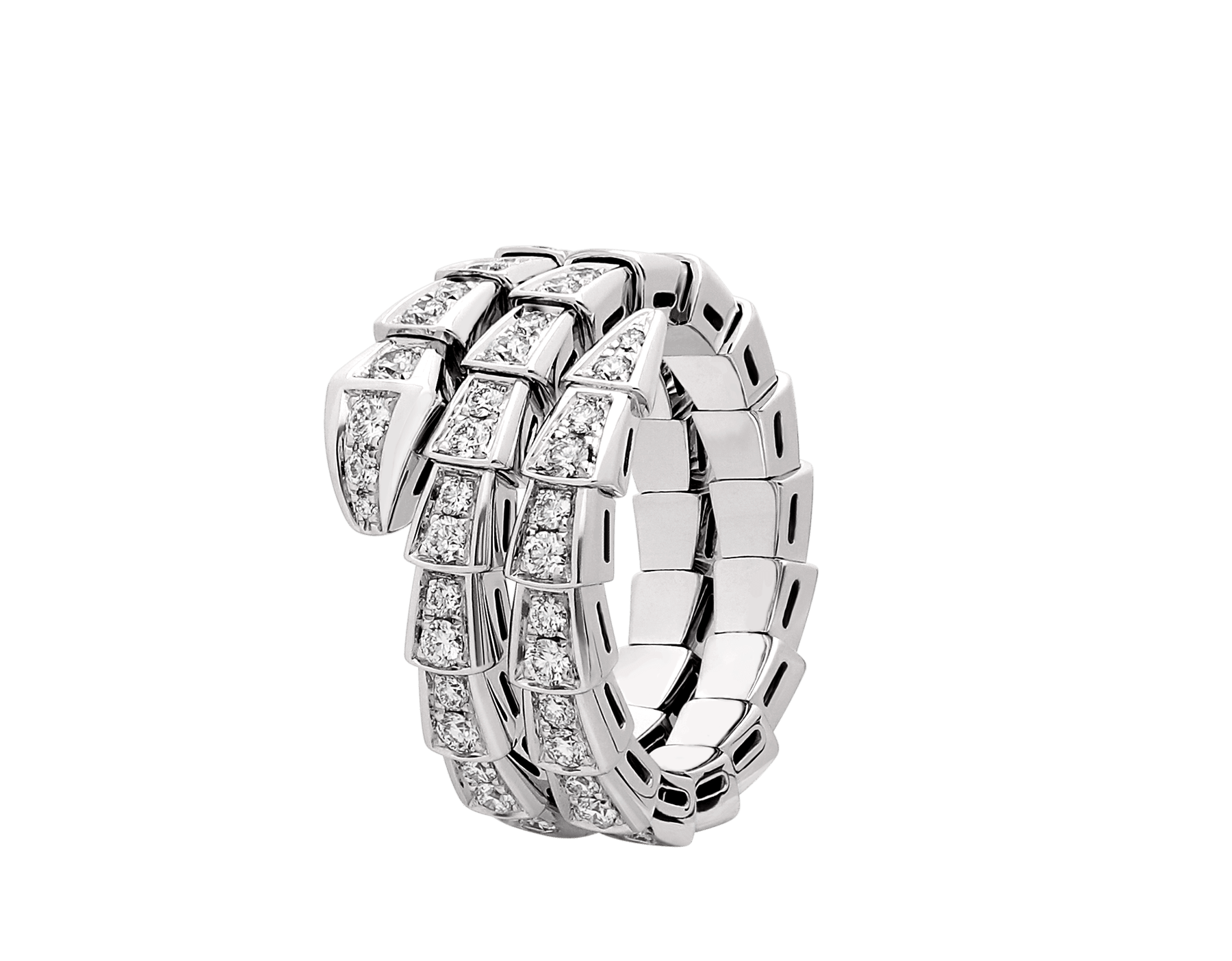 Serpenti Viper two-coil 18 kt white gold ring set with pavé diamonds AN858793 image 1