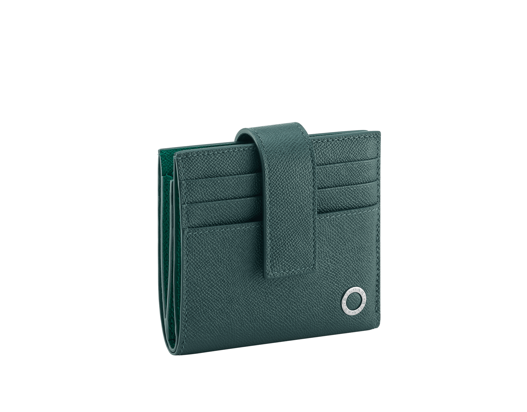 Kompaktes Bvlgari Bvlgari Man Portemonnaie mit Reißverschluss aus genarbtem Kalbsleder mit Außenseite in Forest Emerald und Innenseite in Smeraldo Prezioso. Ikonisches Dekor aus palladiumbeschichtetem Messing. 295046 image 1