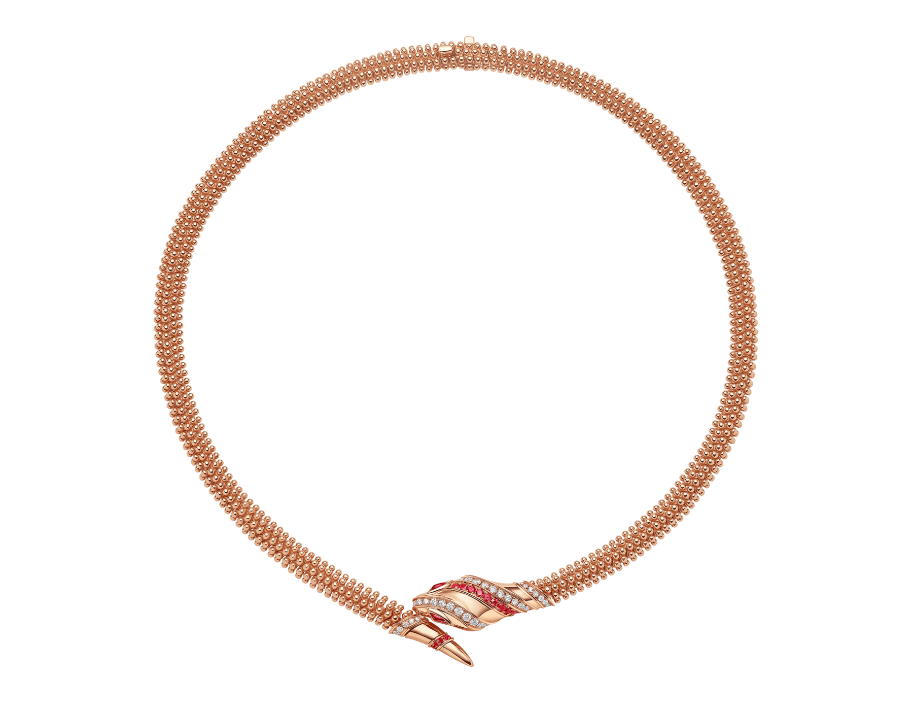 Serpenti 18 kt rose gold necklace set with pavé diamonds and brilliant-cut rubies on the head and the tail, and ruby eyes CL860443 image 1