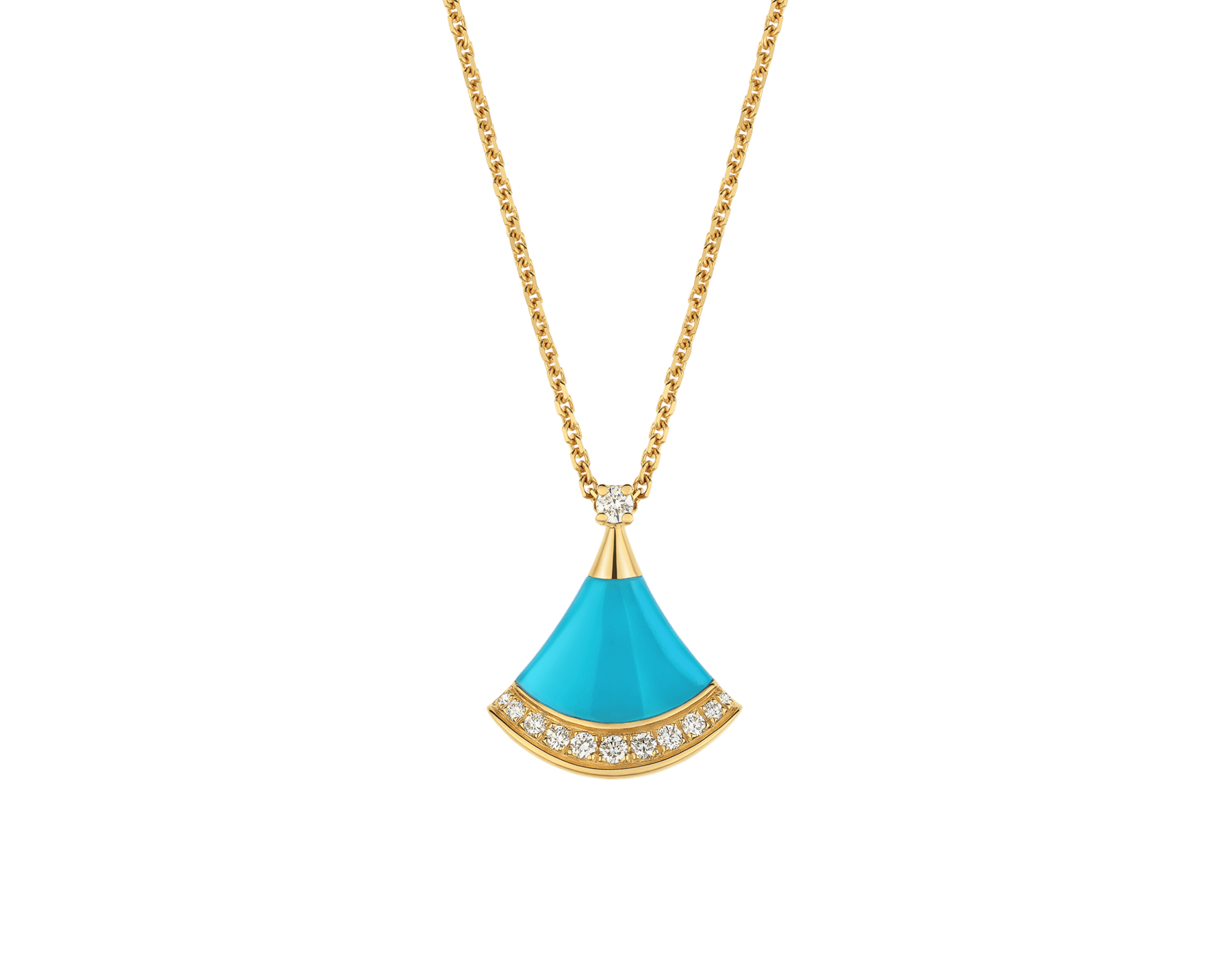 Collana Divas' Dream in oro giallo 18 kt con elemento in turchese, diamante tondo taglio brillante e pavé di diamanti. 361440 image 1