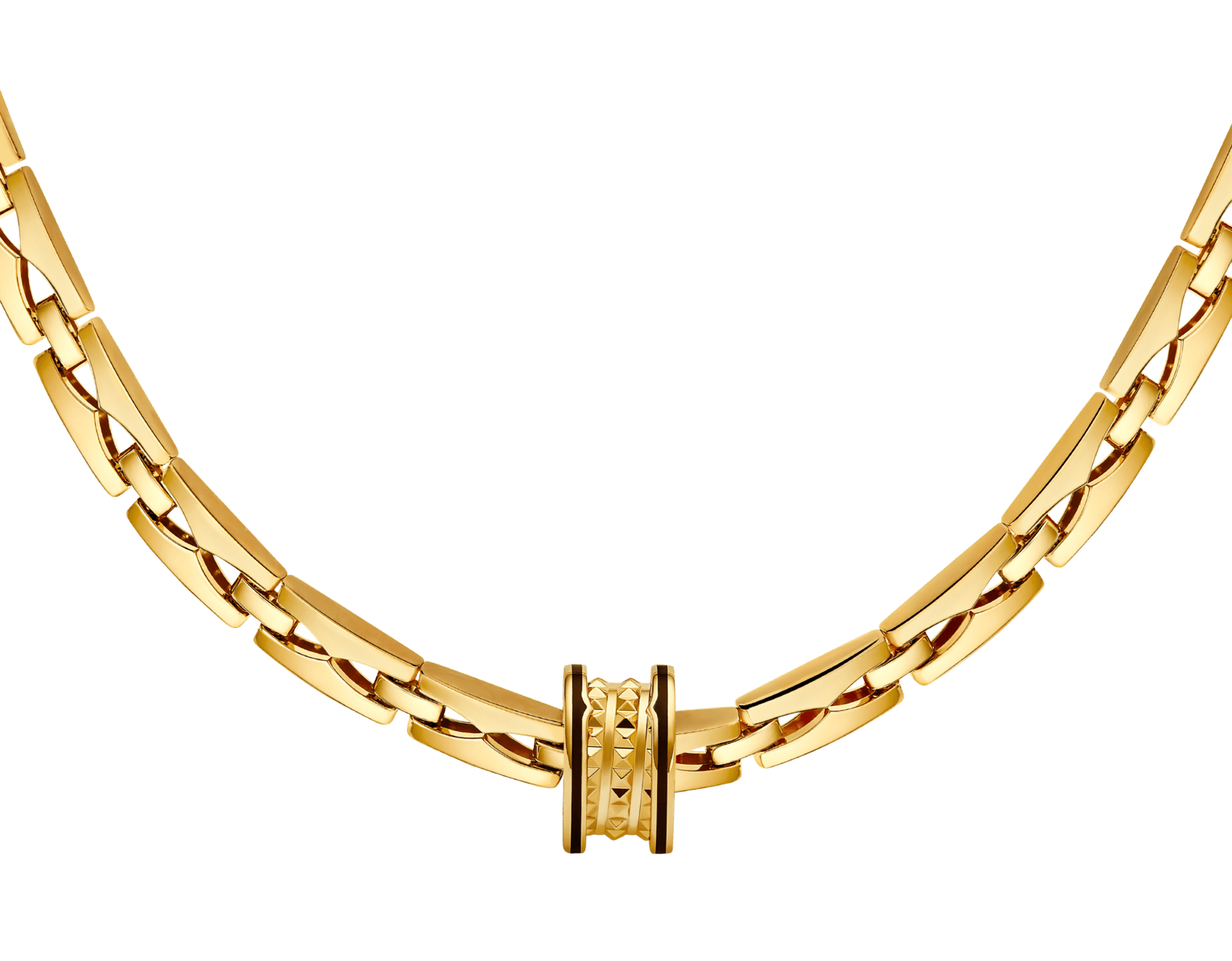 Collana B.zero1 Rock Chain in oro giallo 18 kt con pendente tondo con borchie e inserti in ceramica nera, da indossare anche separatamente insieme alla catena supplementare. CL860520 image 1