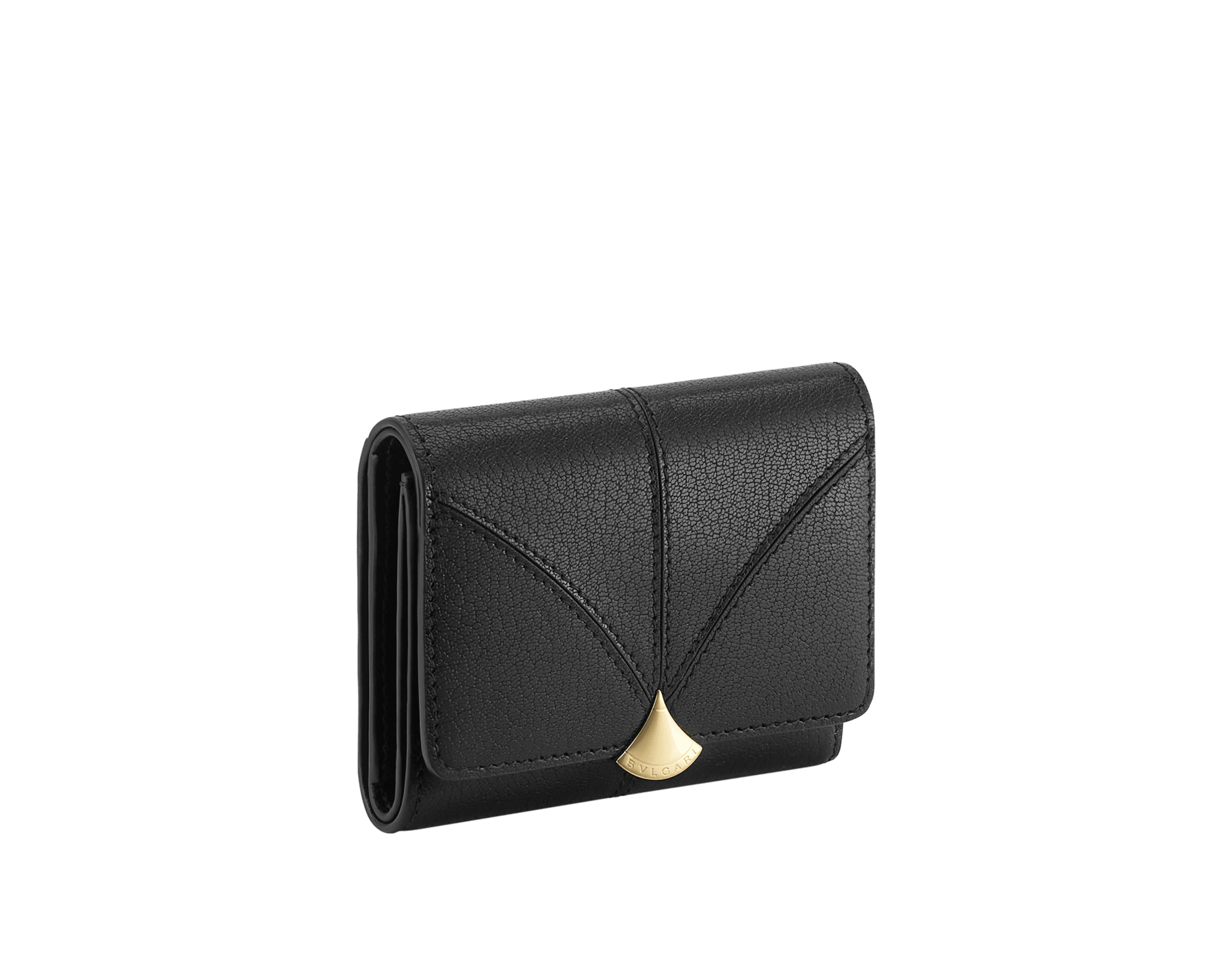 Divas' Dream compact wallet in star rose pink goat leather with crystal rose nappa leather interior. Refined signature press button closure in gold-plated brass. DIVA-SLIMCOMPACT image 1