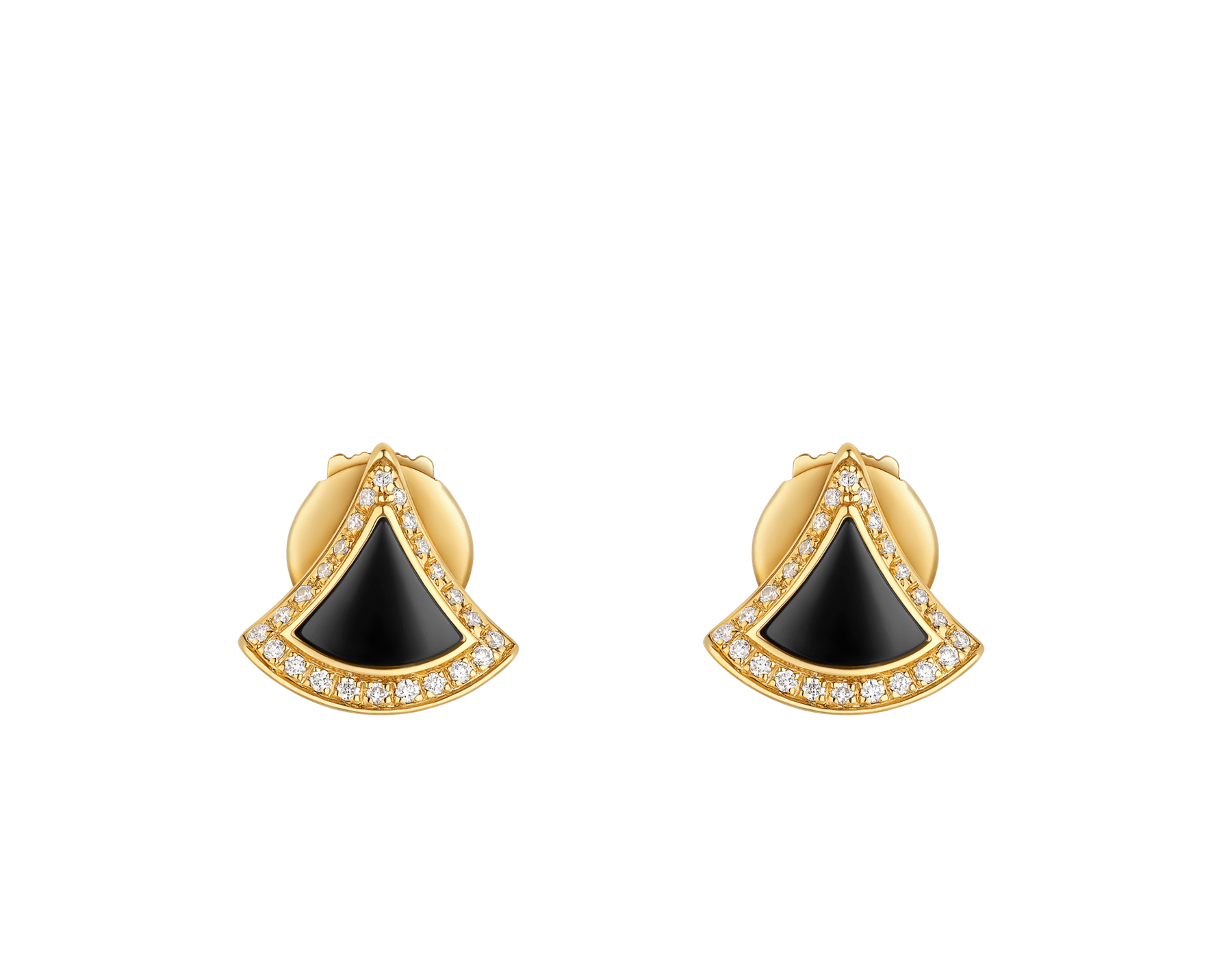 Divas' Dream 18 kt yellow gold fan-shaped stud earrings set with black onyx and pavé diamonds 361839 image 1
