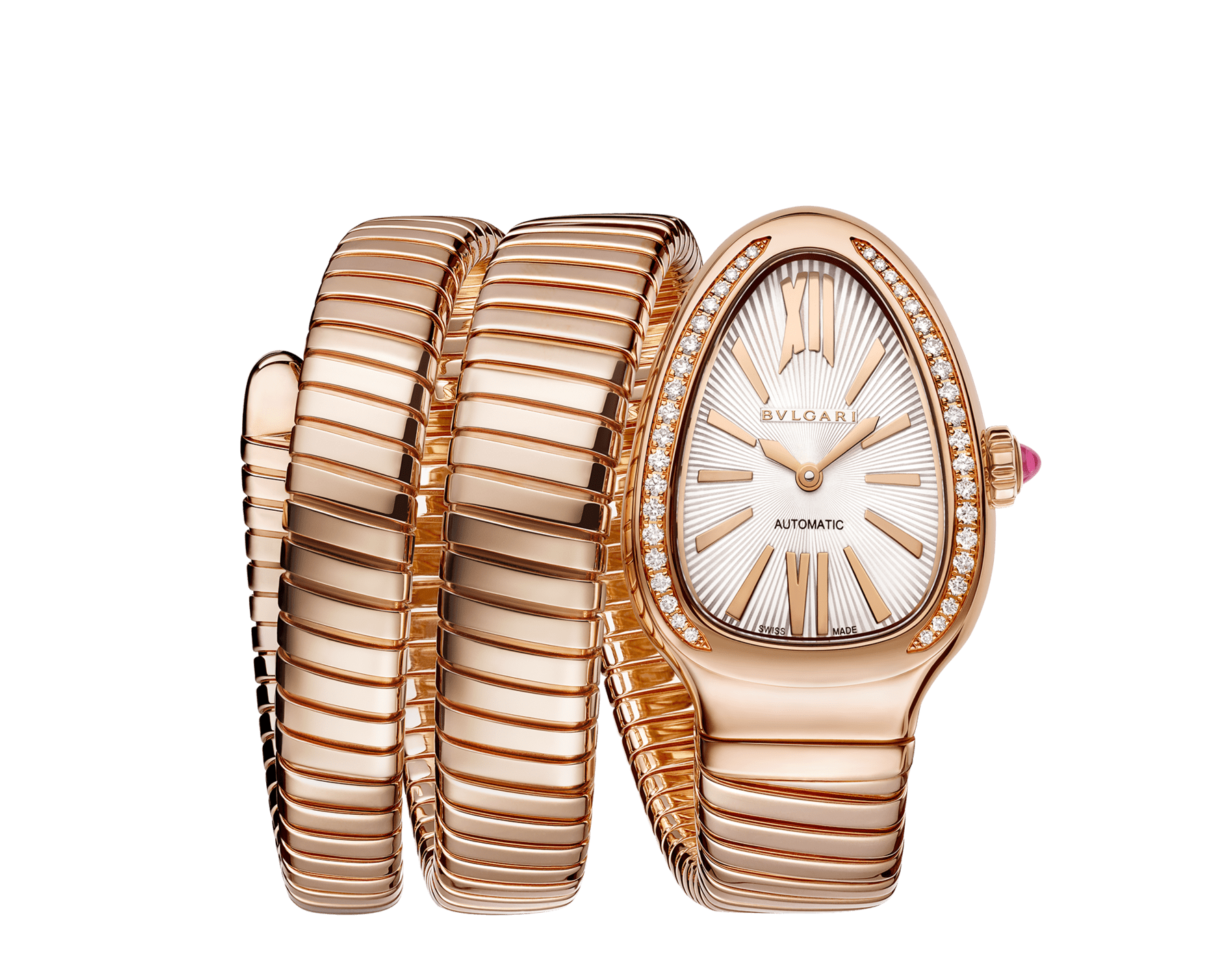 Serpenti Tubogas 自動腕錶， 18K 玫瑰金材質，錶圈鑲飾鑽石，白色蛋白石錶盤，雙螺旋錶帶。防水深度 30 公尺。 103905 image 1