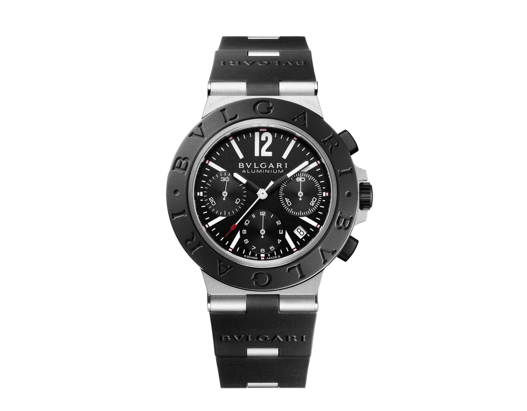 Bulgari Aluminium watch with mechanical manufacture movement, automatic winding, chronograph, 41 mm aluminum case, black rubber bezel and bracelet, and black dial. Water resistant up to 100 meters 103868 image 1
