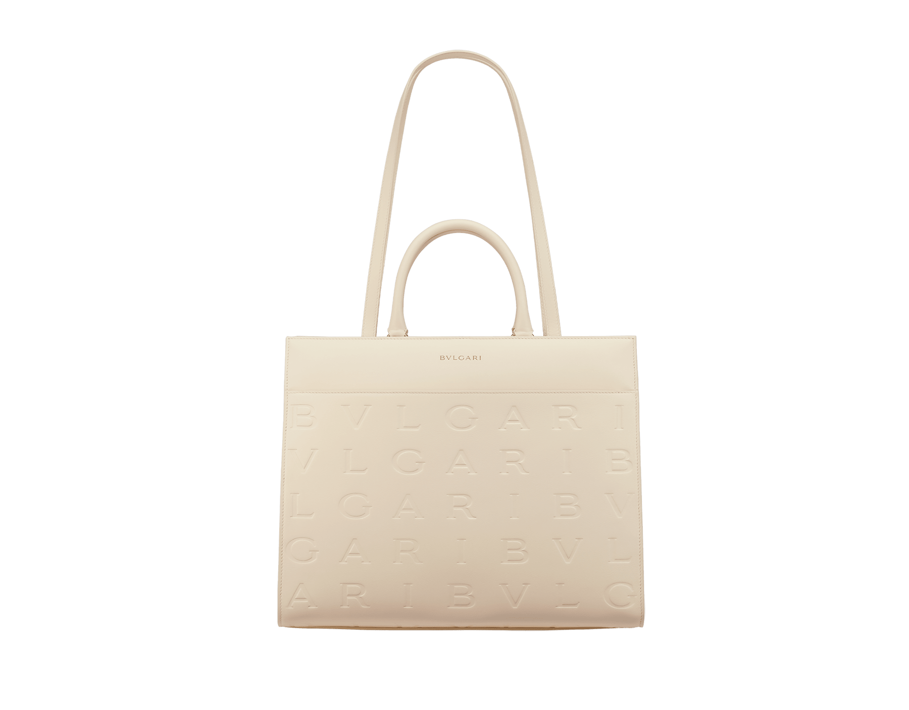Bvlgari Logo tote bag in black calf leather with hot stamped Infinitum Bvlgari logo pattern and plain Teal Topaz green grosgrain lining. Light gold-plated brass hardware BVL-1201 image 1