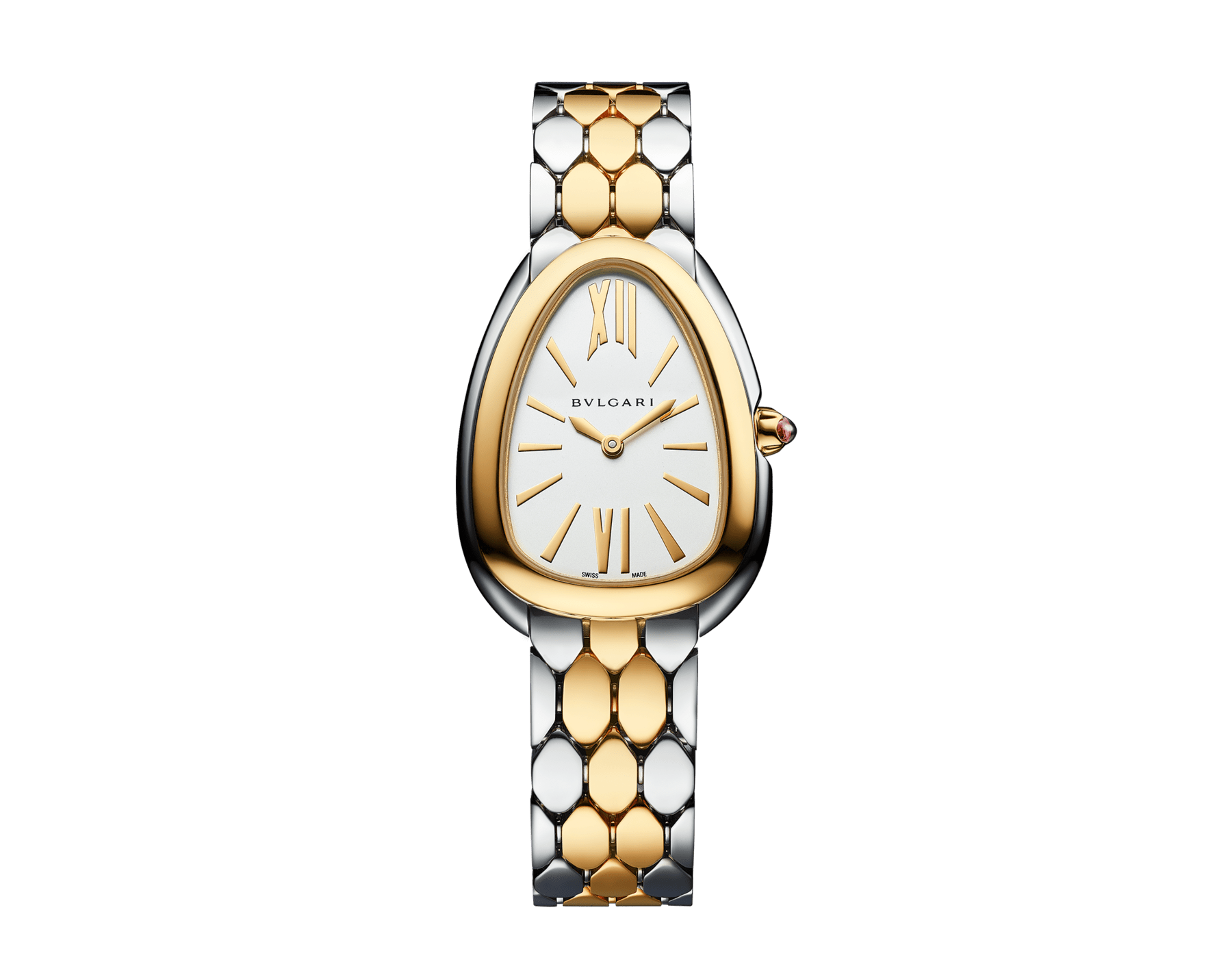 Montre Serpenti Seduttori en acier inoxydable et or jaune 18 K doté d'un cadran en opaline blanc argenté. Étanche jusqu’à 30 mètres 103955 image 1