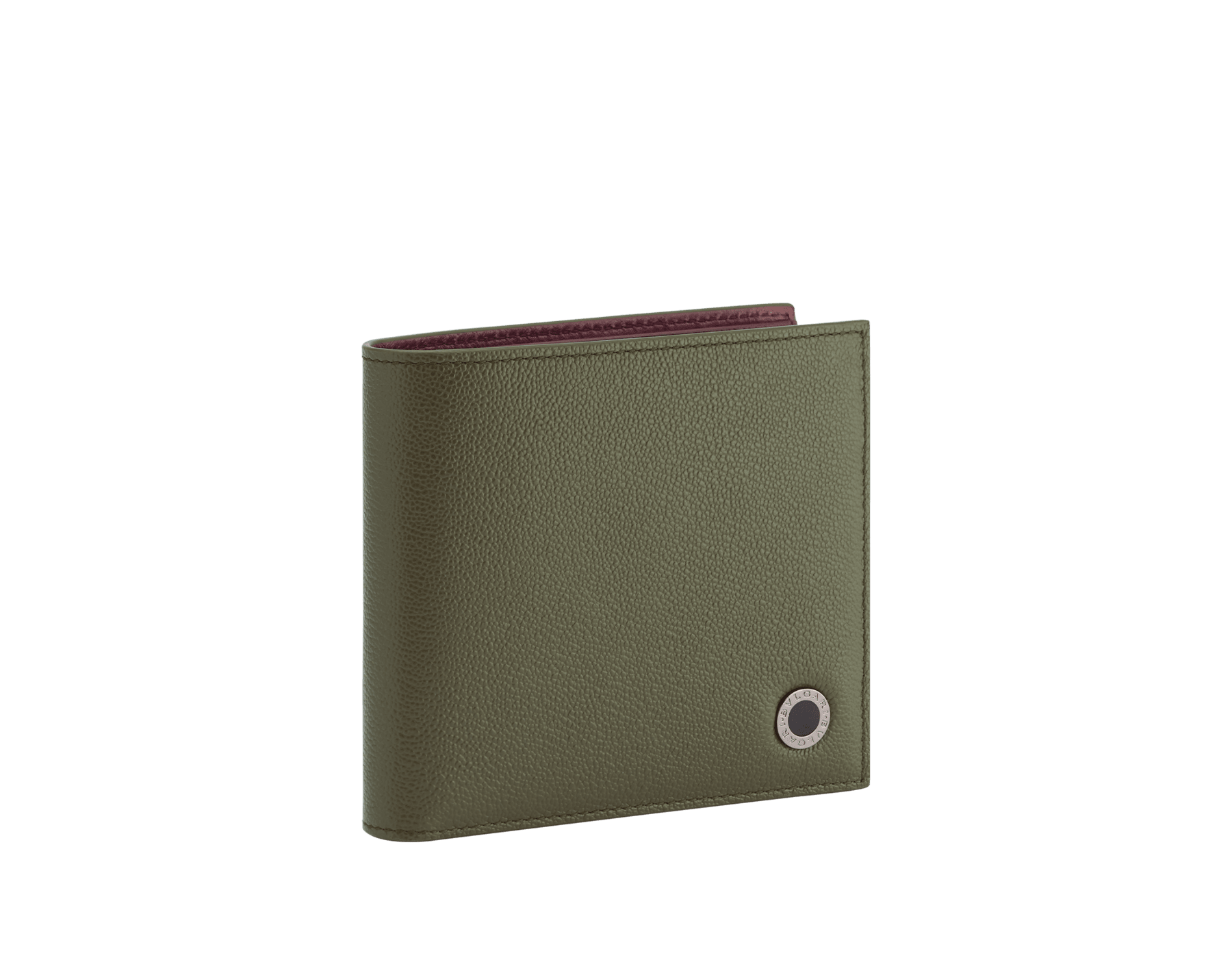 BULGARI BULGARI Man compact wallet in black Urban grain calf leather with forest emerald green Urban grain calf leather interior. Iconic dark ruthenium plated-brass décor enamelled in matte black, and folded closure. BBM-WLTITALASYMa image 1