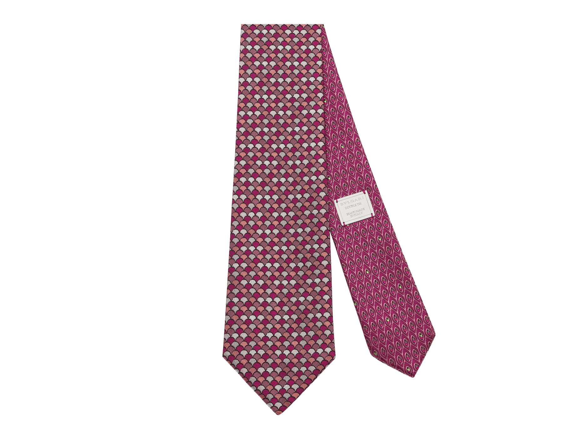 Peacock Diva double-face tie in fine grey and petrol jacquard silk with metal tag. Made of 100% silk. DOUBLE-PEACDIVADT image 1