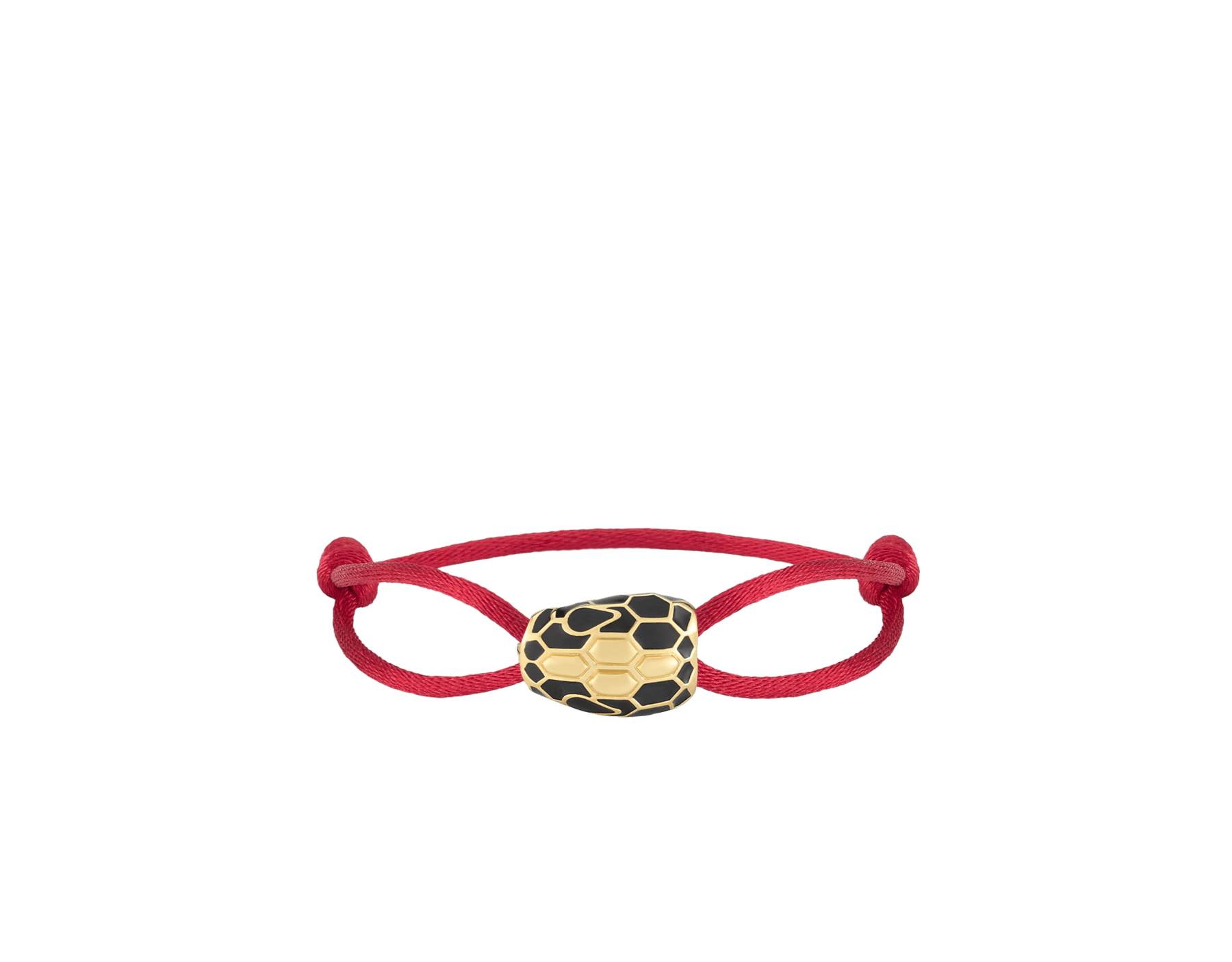 Bracciale Serpenti Forever in tessuto rosso rubino. Accattivante motivo Serpenti in ottone placcato oro con squame in smalto nero e ottone placcato oro e occhi in smalto nero. 295472 image 1