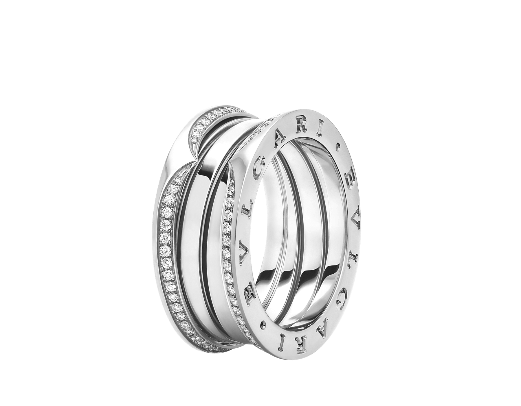 B.zero1 18 kt white gold three-band ring set with full pavé diamonds on the edges AN859883 image 1