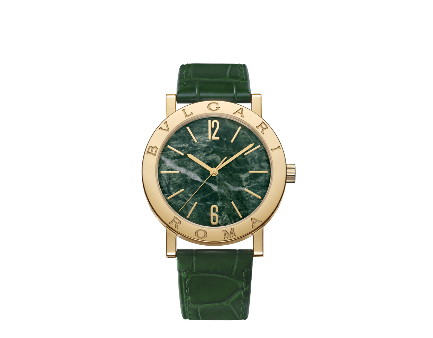 Bvlgari Bvlgari 50 週年限量版腕錶，搭載寶格麗自製機械機芯，18K 黃金錶殼和錶圈，錶圈鐫刻 BVLGARI ROMA 標誌，Verde Alpi 綠色大理石錶盤，深綠色鱷魚皮錶帶。防水深度 50 公尺。 104112 image 1