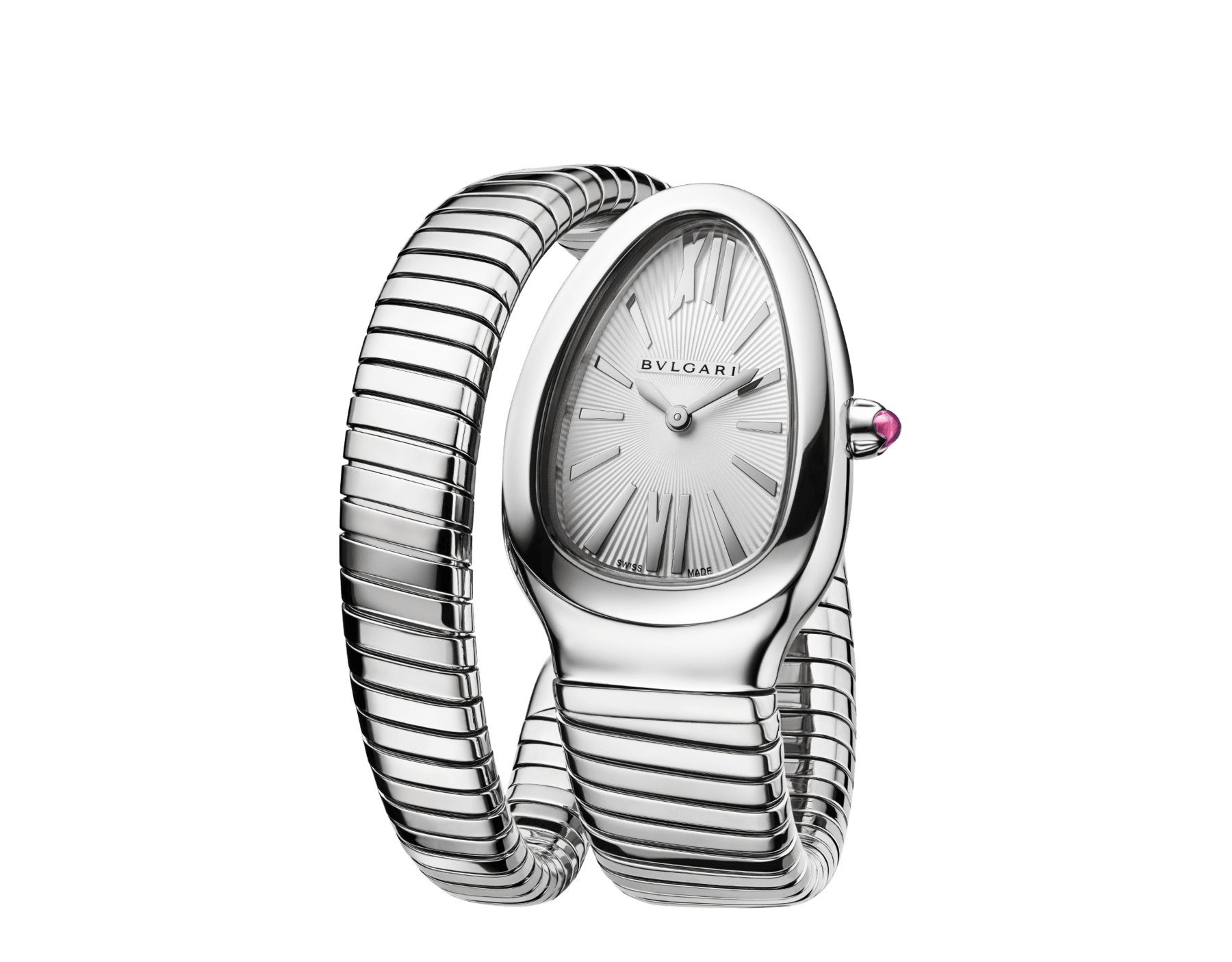 セルペンティ トゥボガス シングルスパイラル ウォッチ。ステンレススティール製ケースとブレスレット。シルバーのオパラインダイアル。ラージサイズ。 SrpntTubogas-white-dial1 image 3