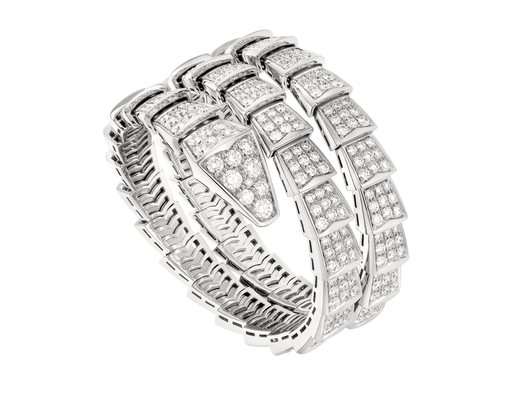 Serpenti two-coil bracelet in 18 kt white gold, set with full pavé diamonds. BR855118 image 1