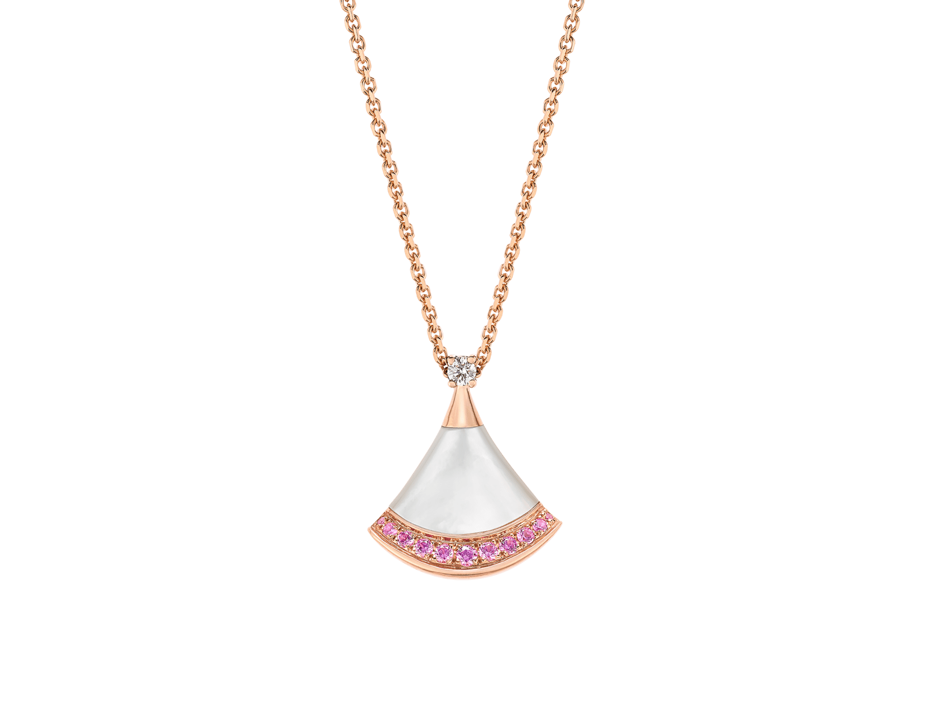 Rose gold DIVAS DREAM Necklace with 0.03 ct Diamonds Mother of Pearl Pink Sapphires Bulgari Official Store