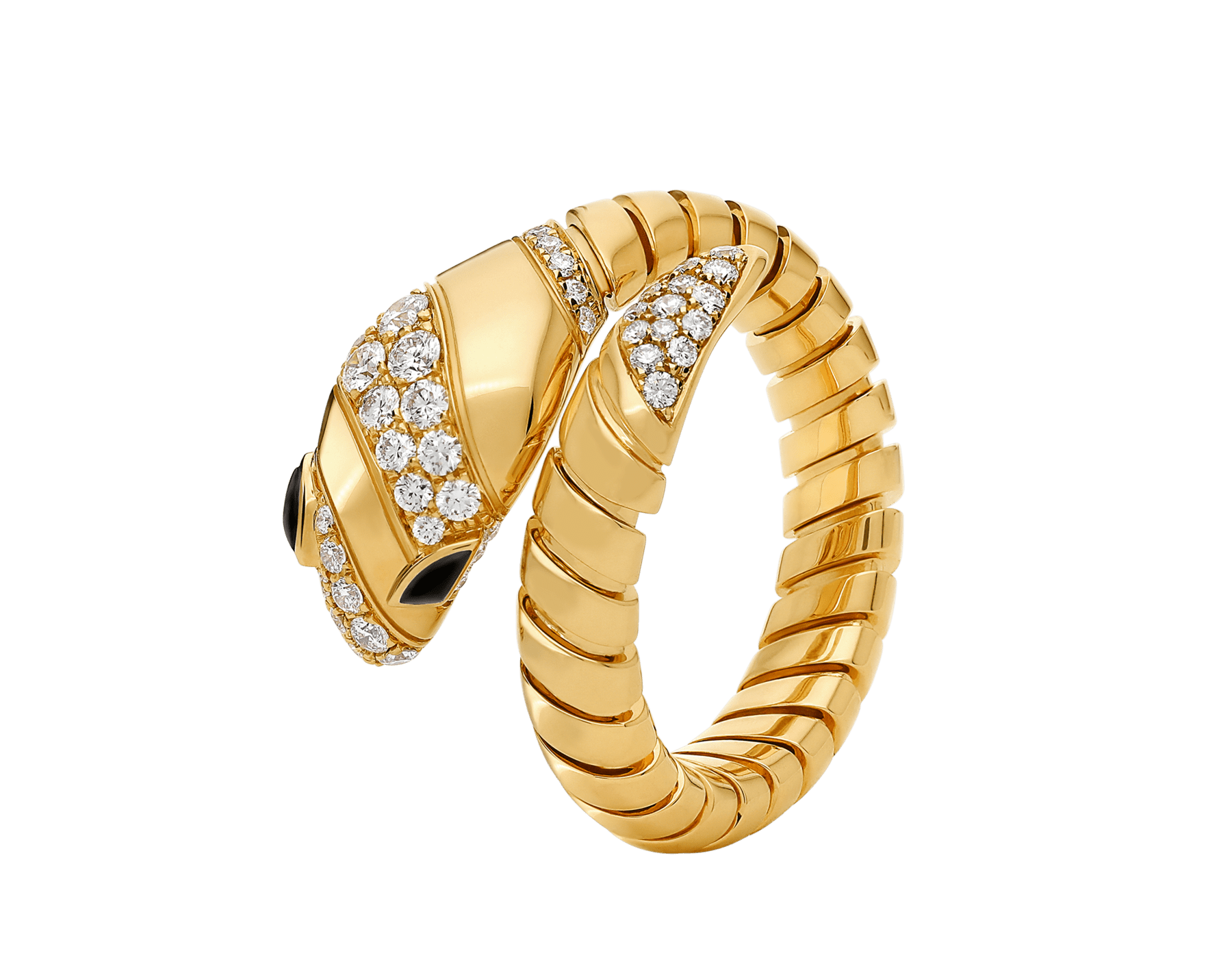 Serpenti one-coil 18 kt yellow gold ring set with demi pavé diamonds on the head and the tail, and black onyx eyes AN859785 image 1