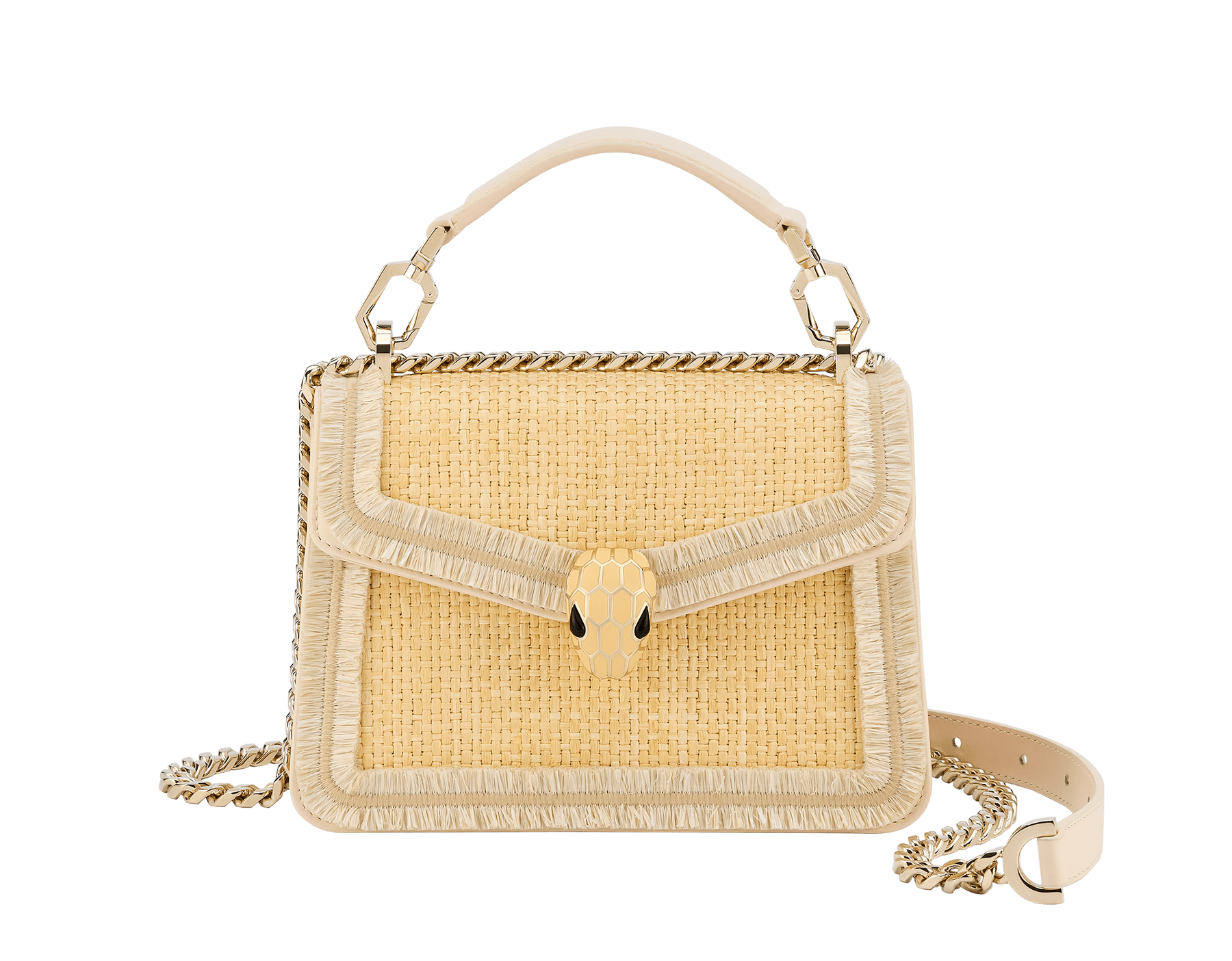 “Serpenti Diamond Blast” crossbody bag in white agate quilted nappa leather and emerald green smooth calf leather frames. Tempting snakehead closure in light gold-plated brass enriched with matte black and shiny emerald green enamel and black onyx eyes. 1063-FQDa image 1
