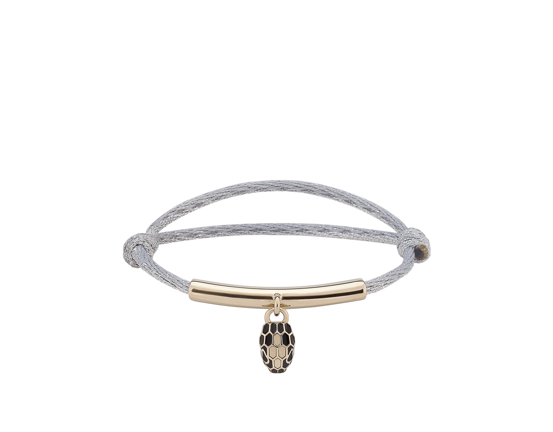 Bracciale Serpenti Forever in tessuto verde giada mimetico. Elemento tubolare con accattivante ciondolo Serpenti in ottone placcato oro con squame in smalto nero e bianco agata e occhi in smalto nero. SERP-MINISTRINGe image 1